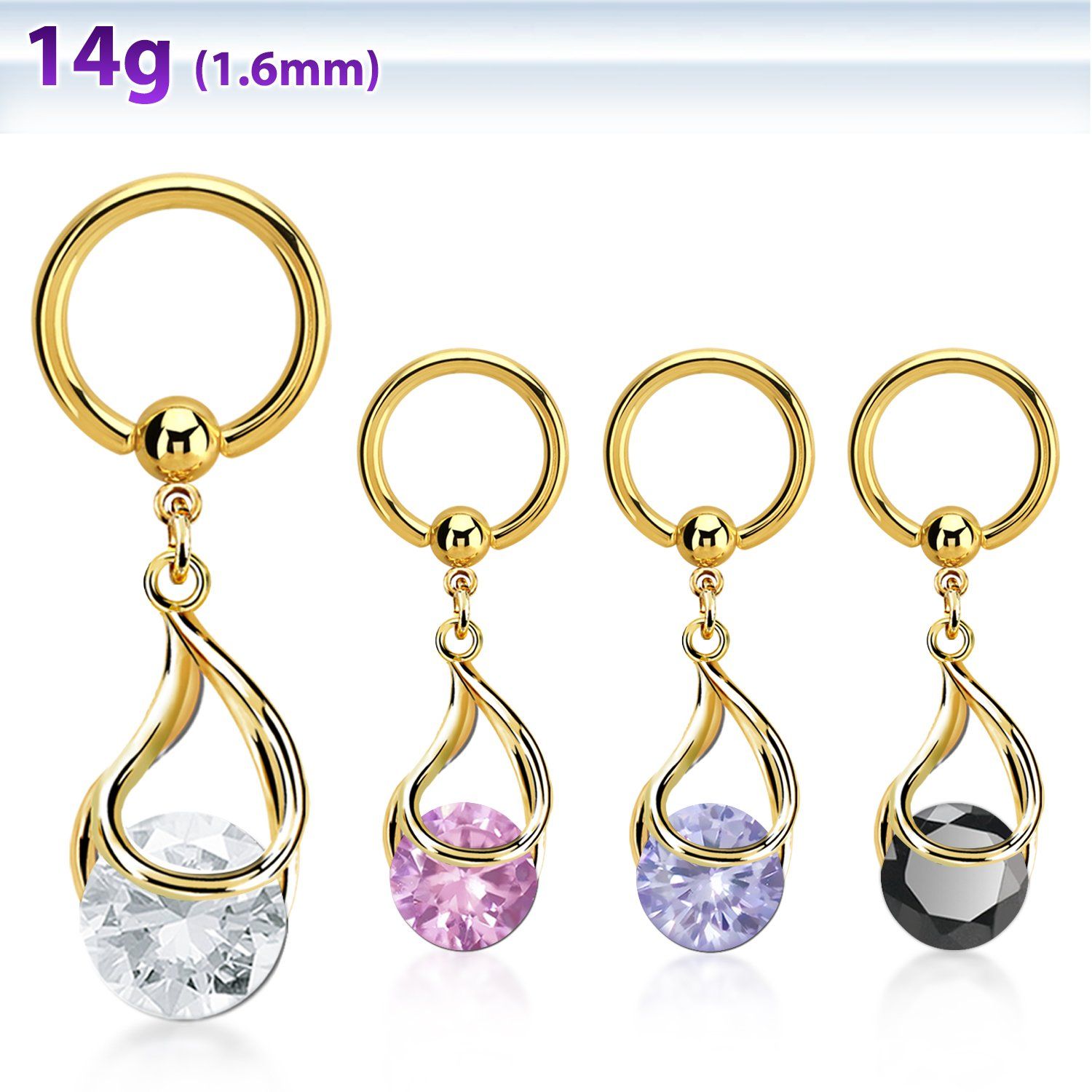 bcrtgz3 aro bola presion acero 316l pvd dorado colgante zirconia redonda ajustada presion oro mayorista