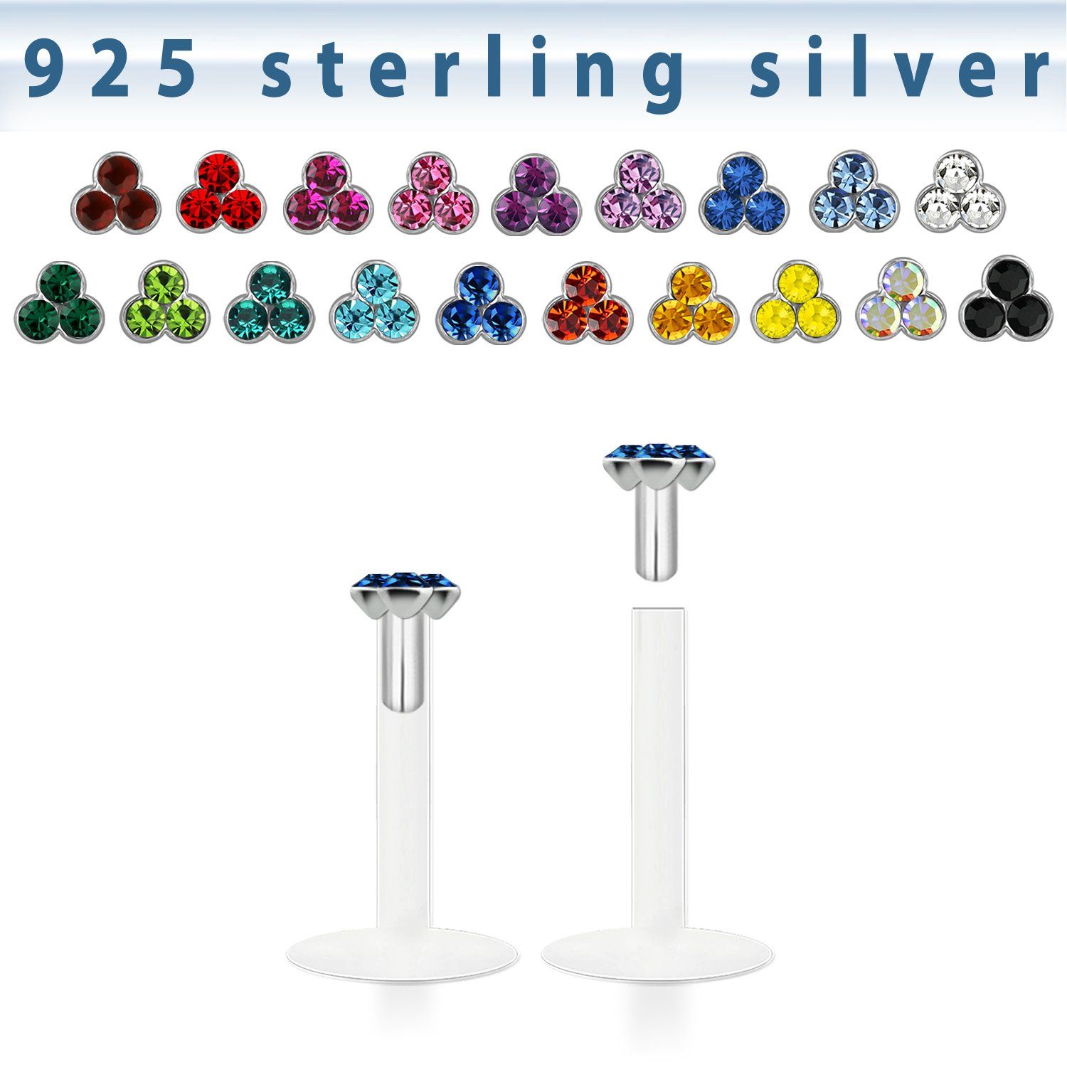 bilbtm labret bio flexible transparente plata esterlina triple cristal venta