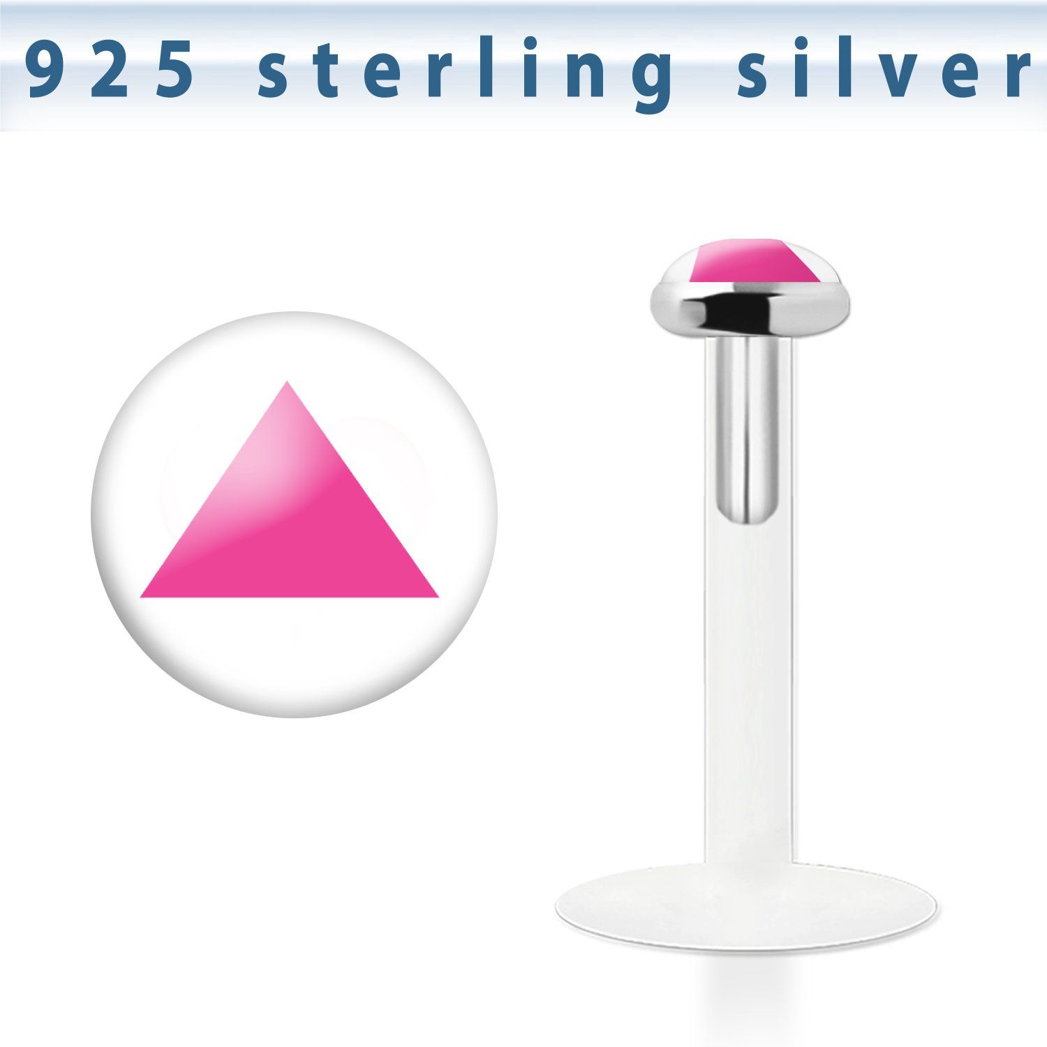 bilg41 labret bio flexible transparente plata esterlina presion 3mm logo tri rosa fondo blanco distribuidor