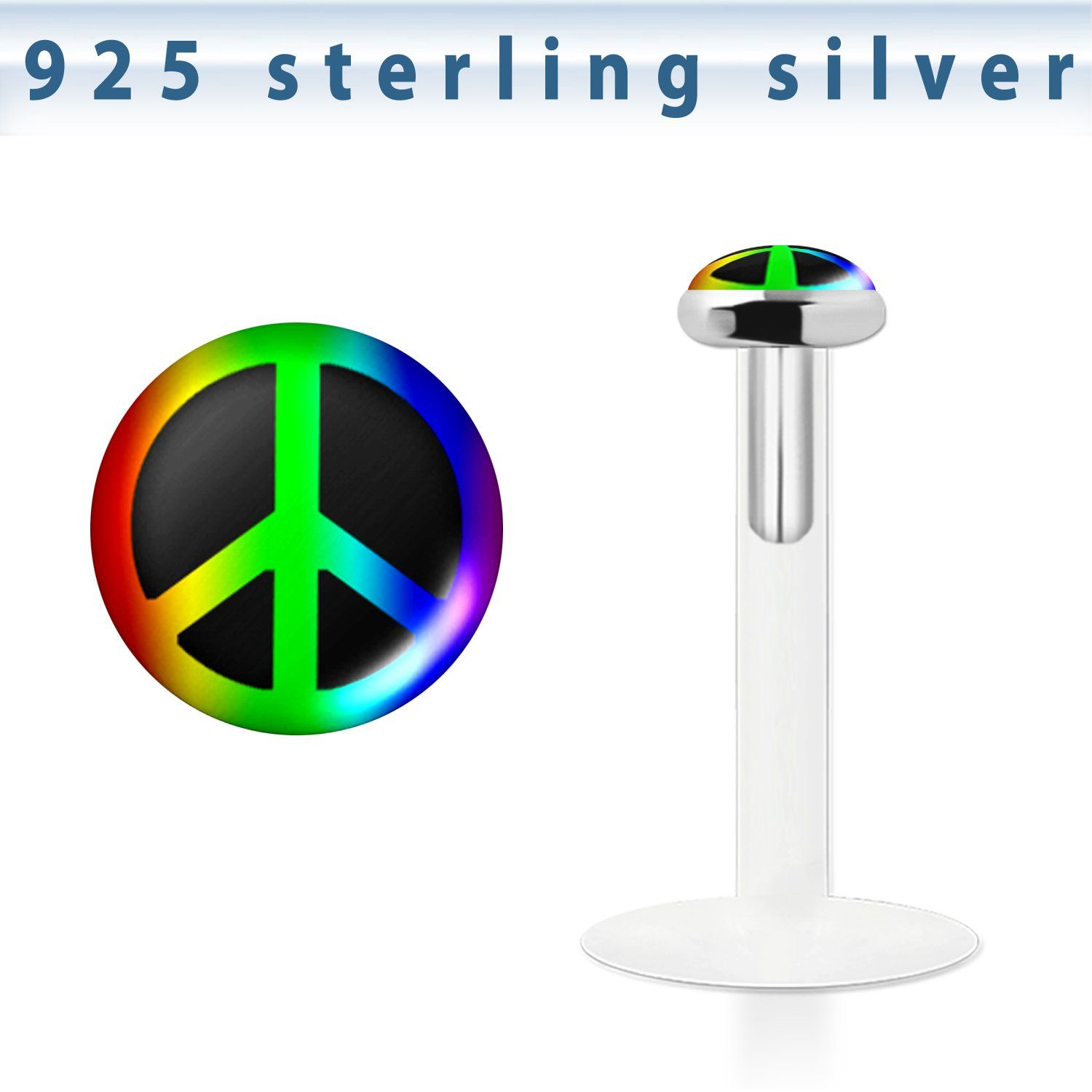 bilg9 labret bio flexible transparente plata esterlina presion 3mm logo paz bandera gay mayorista