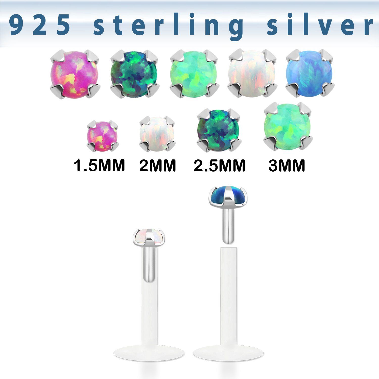 bilpo labret bio flexible transparente plateada presion opalo 1 5mm 3mm distribuidor