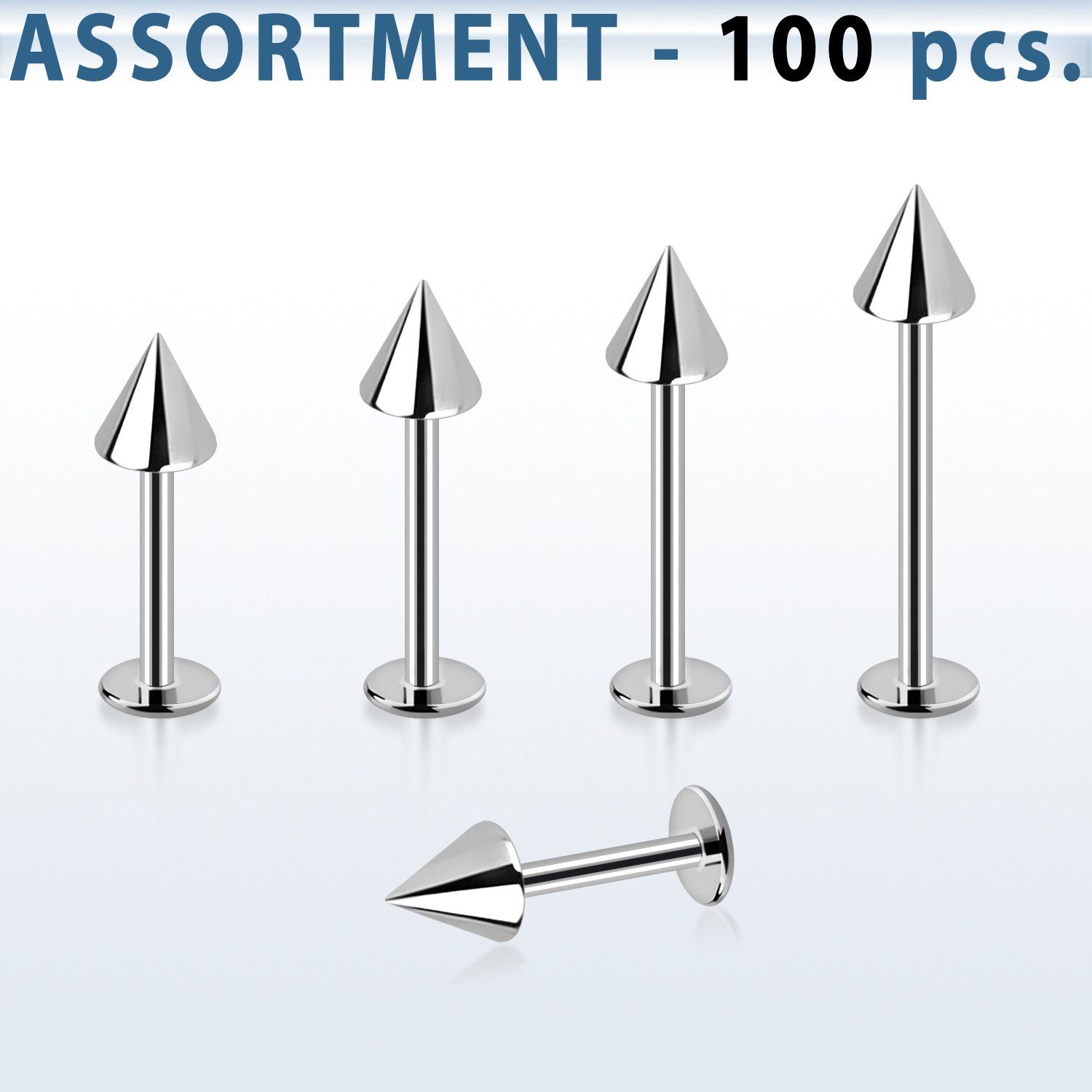 blk04d surtido piercings 100 labrets acero quirurgico cono 4mm al por mayor