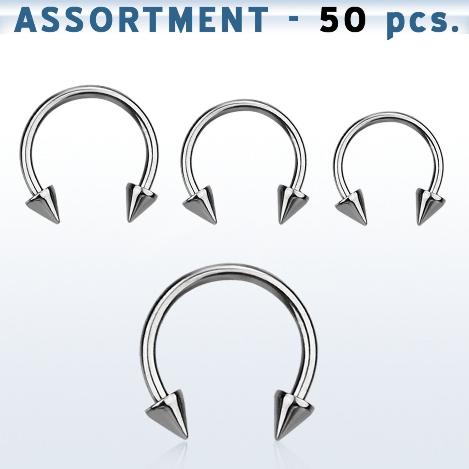 blk110 surtido piercings 50 barbells circulares acero quirurgico conos 5mm al por mayor