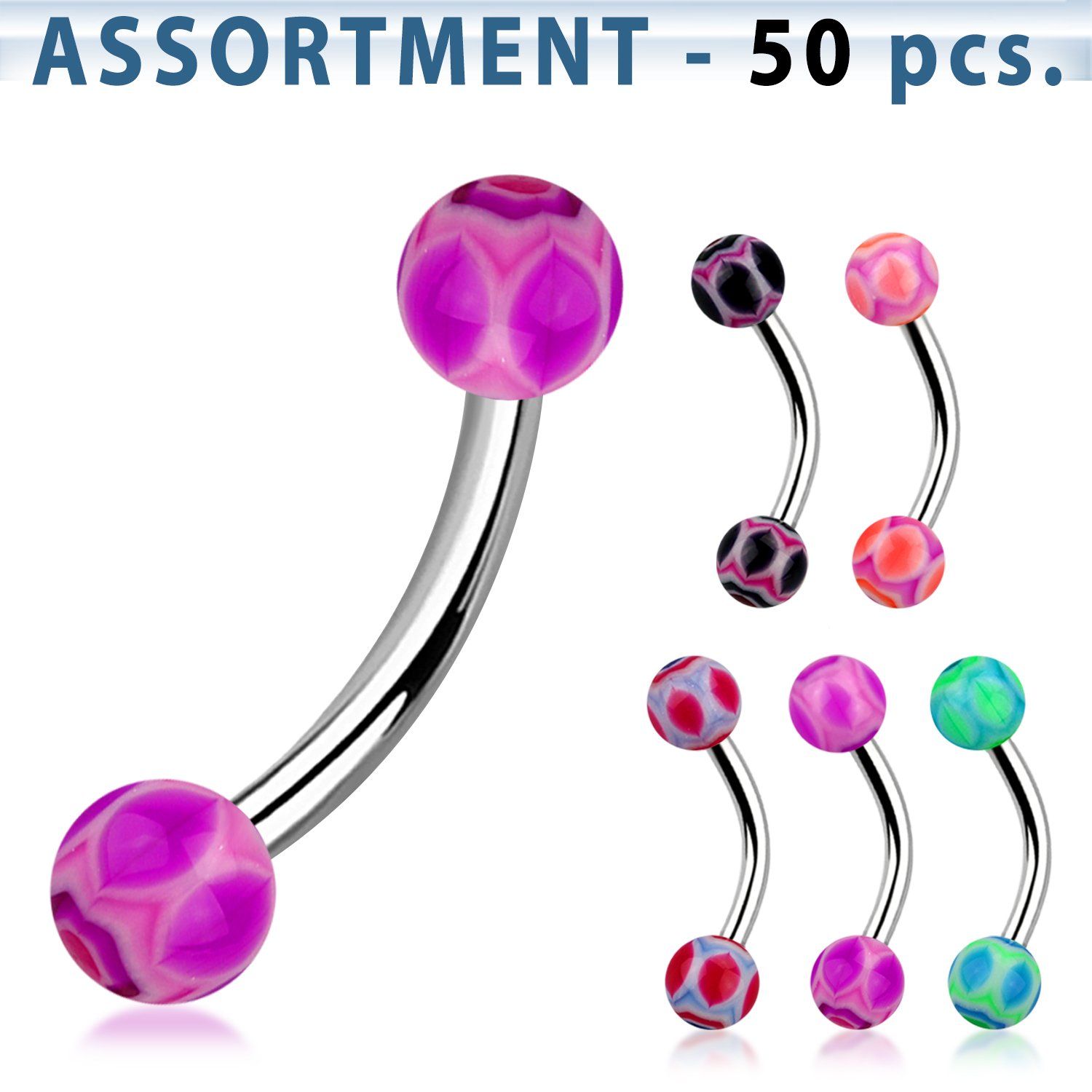 blk141 surtido piercings surtido 50 bananas ceja acero quirurgico bolas acrilicas 3mm tela arana 8mm distribuidor mayorista