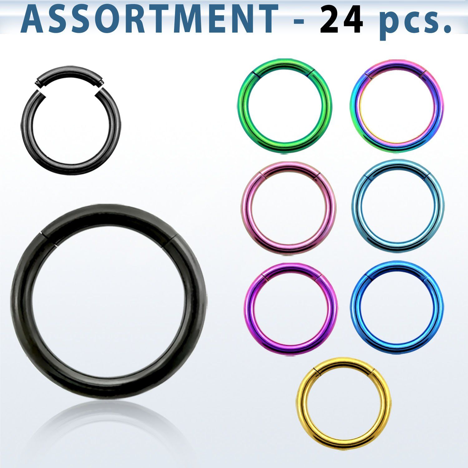 blk222b surtido piercings 24 aros segmento acero quirurgico pvd mayorista