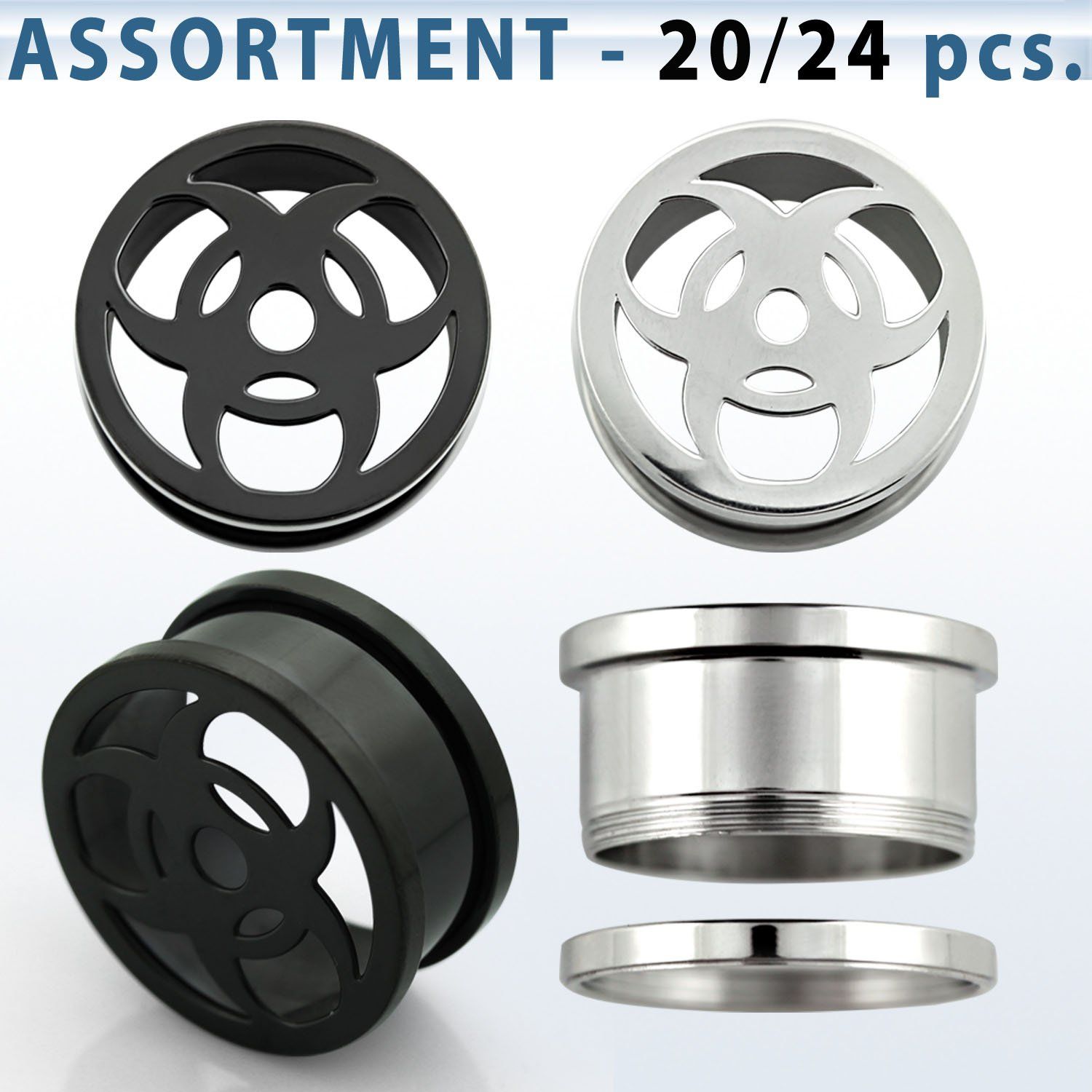 blk306 surtido piercings 24 dilataciones tunel tornillo acero brillo espejo acero anodizado al por mayor