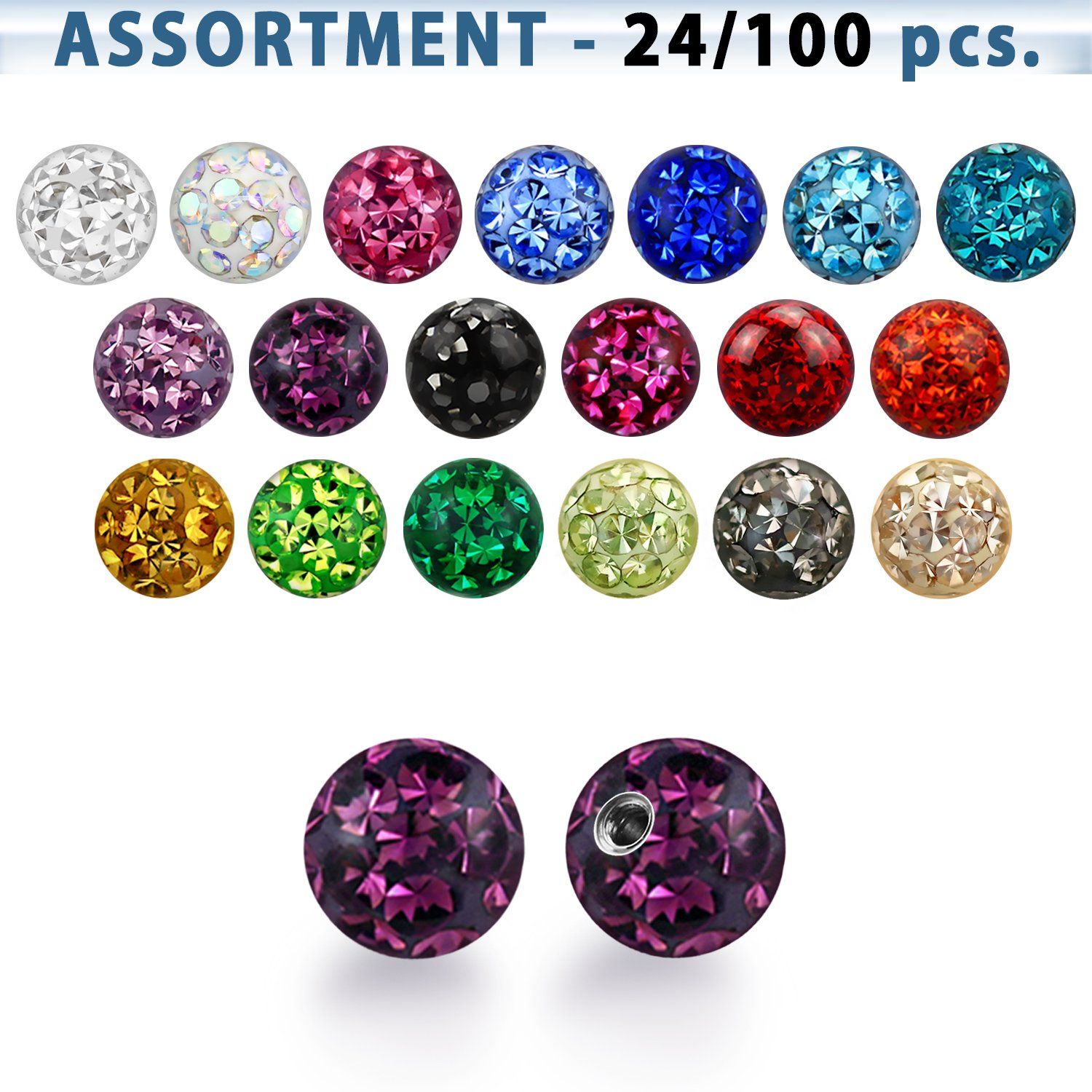 blk314 surtido piercings 24 100 bolas multi cristal 3mm rosca . el precio es tan bajo como 1 43$ por pieza al por mayor