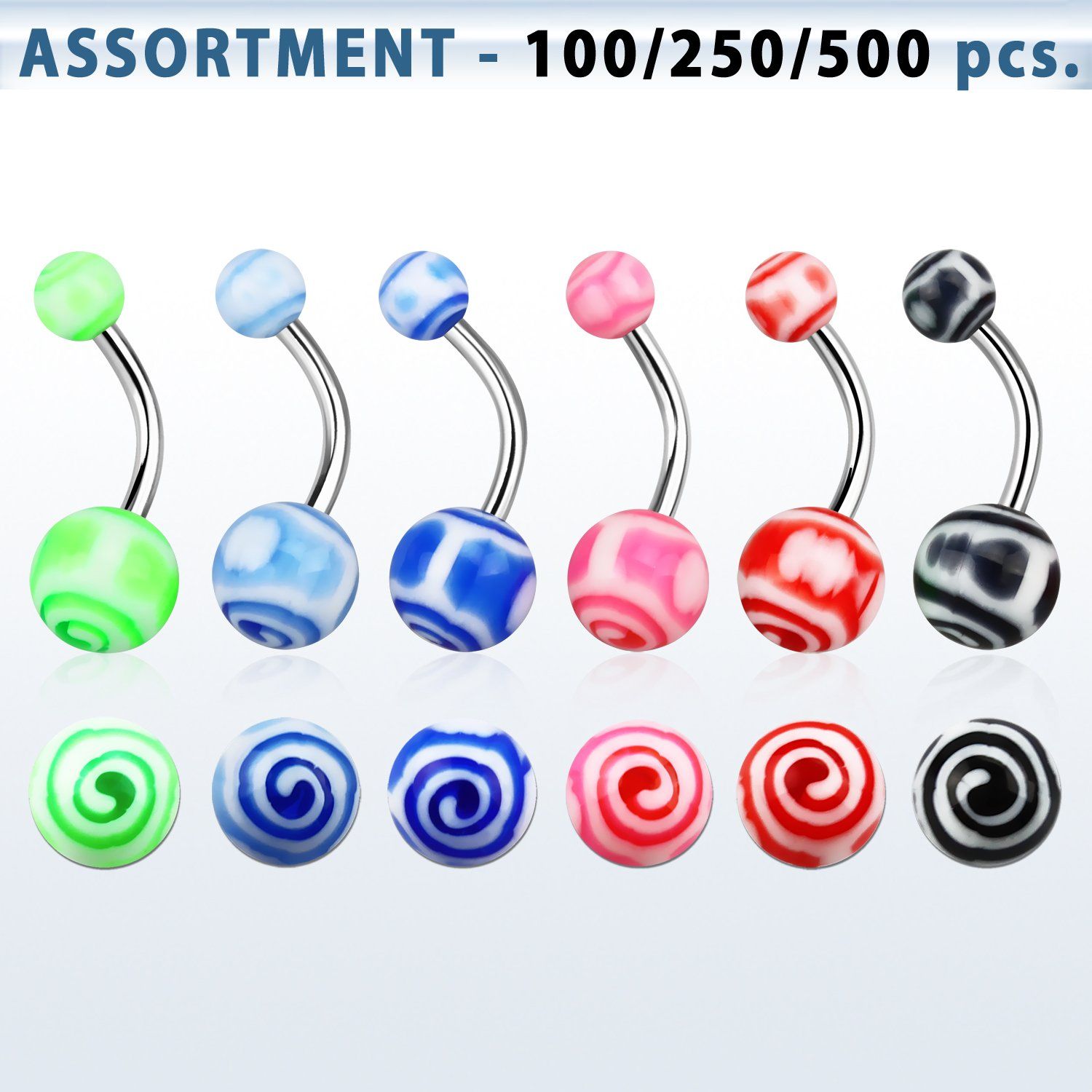 blk332 surtido piercings surtido piercings ombligo acero quirurgico bolas acrilico uv patron remolino 5 8mm 10mm venta
