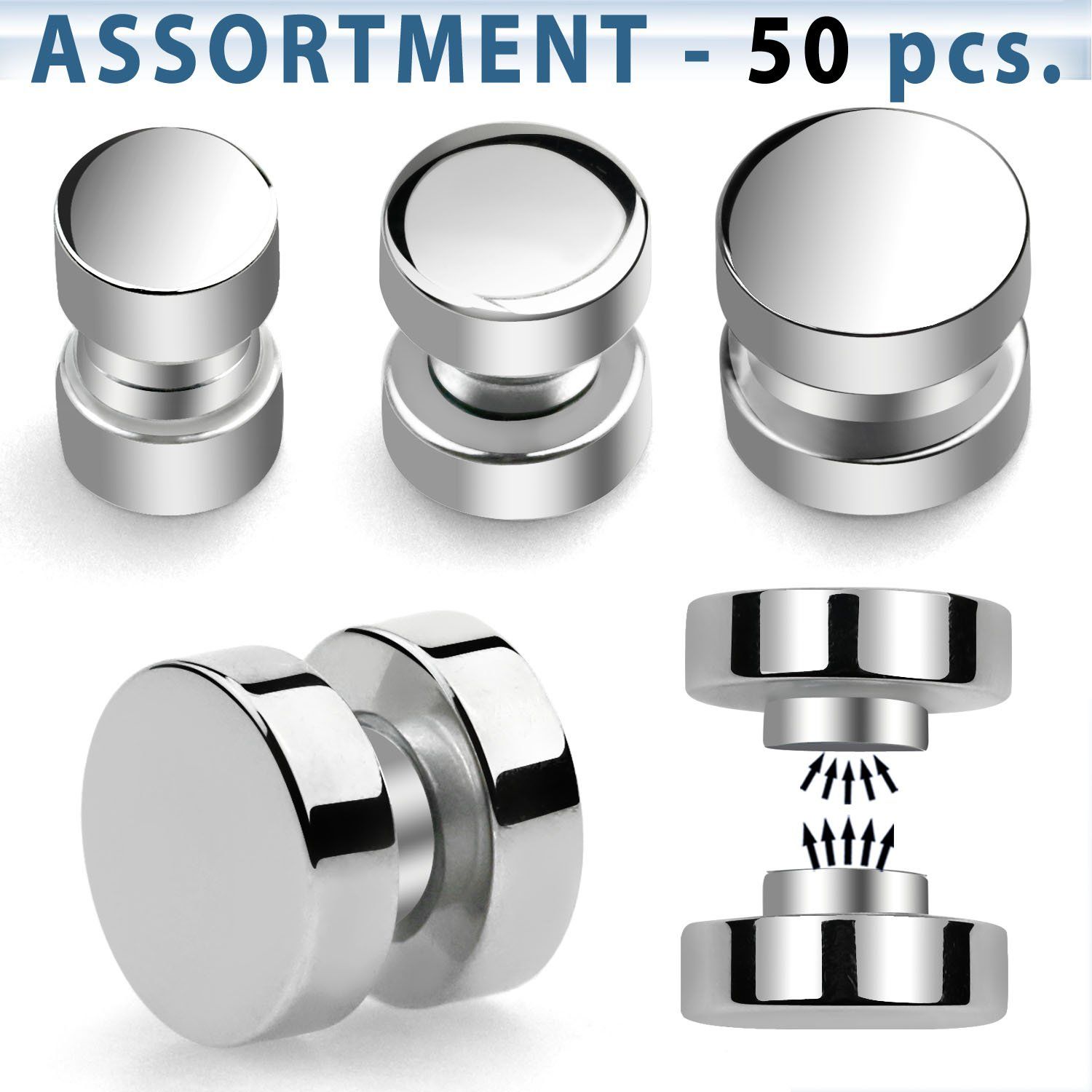 blk411 surtido piercings 50 plugs falsos magneticos acero quirurgico brillo espejo anillos goma distribuidor