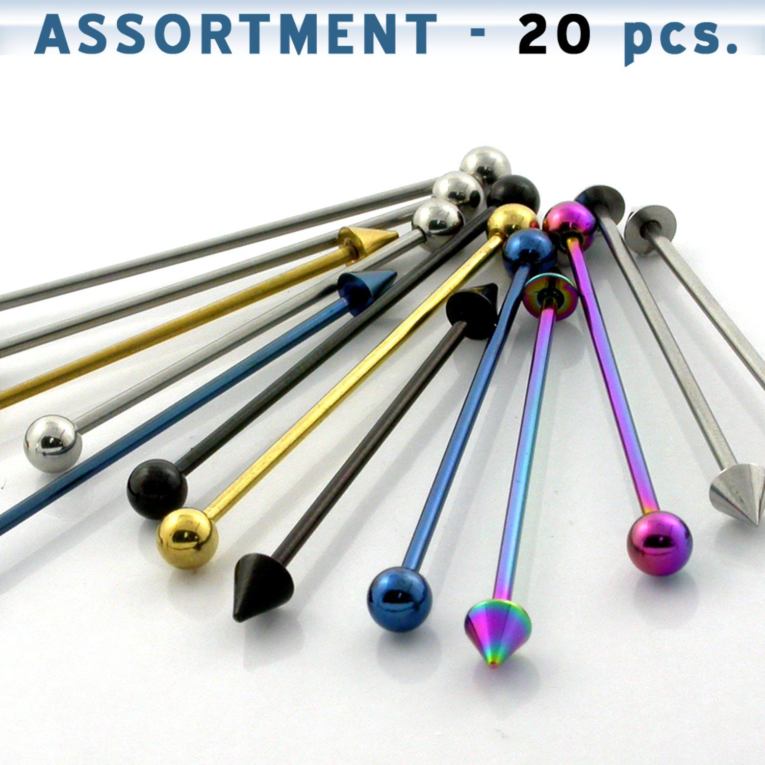 blk45 surtido piercings 20 barbells industriales acero quirurgico brillo espejo colores anodizados variados al por mayor
