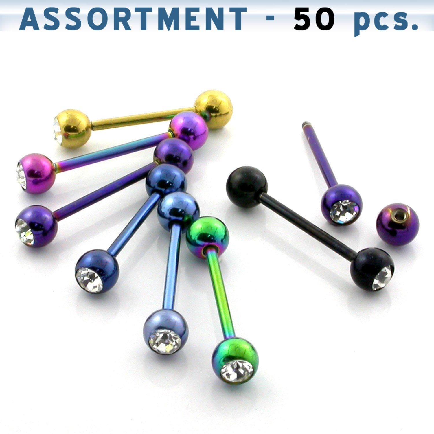 blk77 surtido piercings 50 surtidas barbells lengua acero quirurgico pvd bola joya 6mm bola acero 6mm inferior mayorista