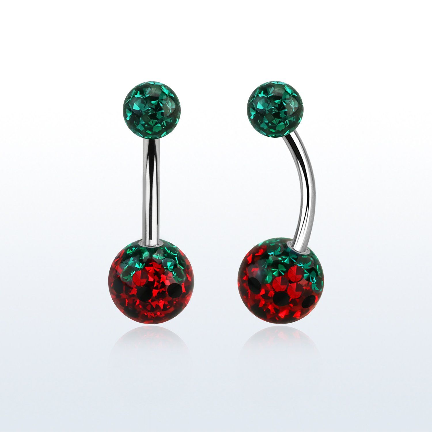 bn2fr8s piercing ombligo acero quirurgico bolas multi cristal pegado ferido diseno fresa cubierta resina bola superior color esmeralda