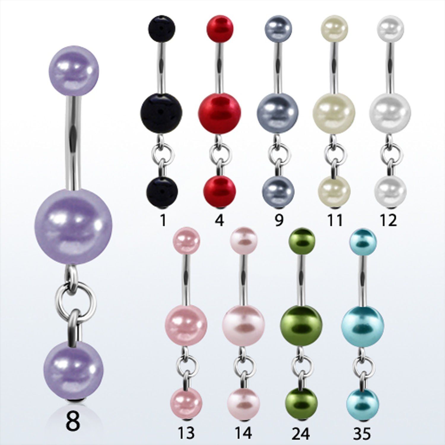 bndpr1 piercing ombligo acero quirurgico bolas perlas falsas 5 8mm perla 6mm mayorista