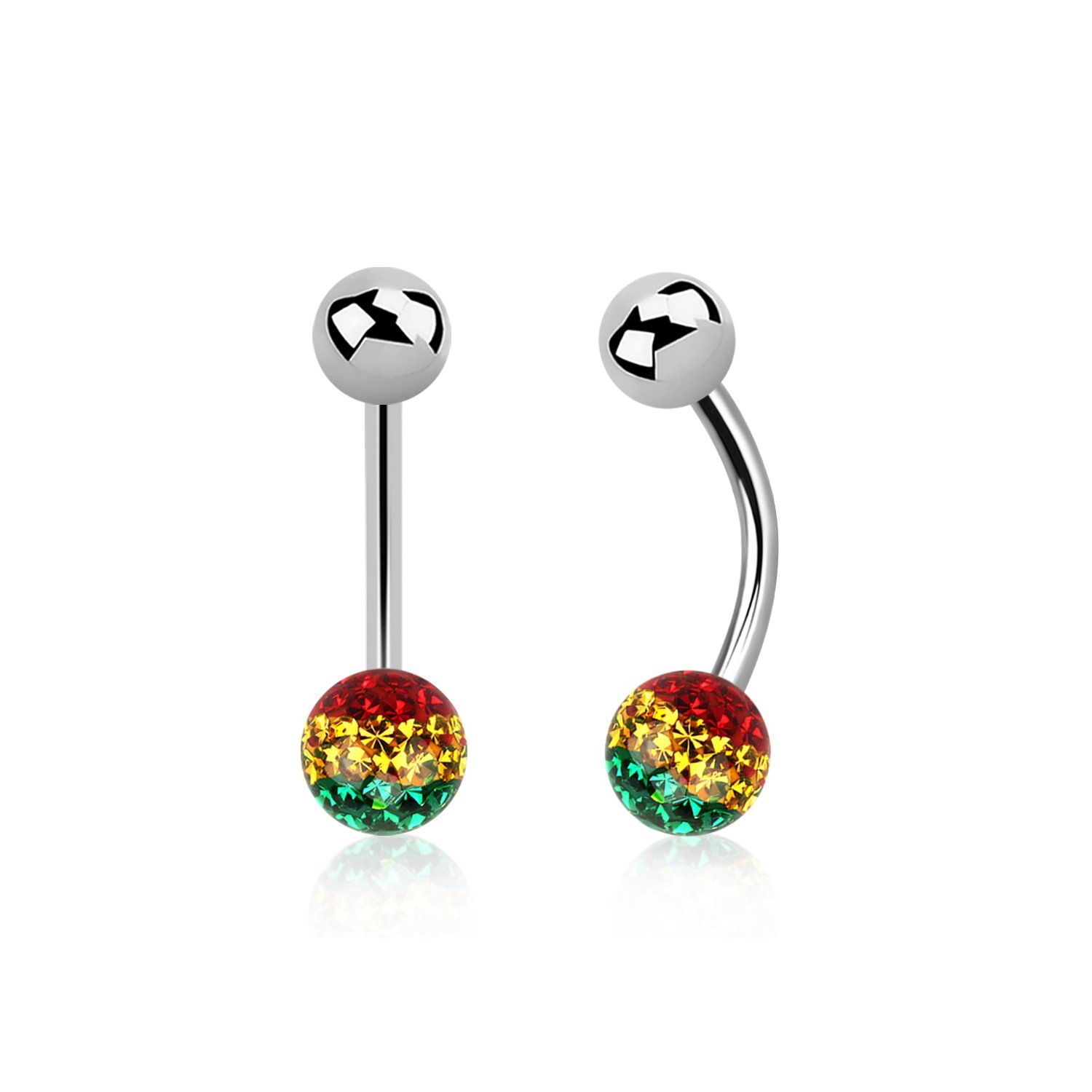 bnfr6r piercing ombligo acero quirurgico bola acero 5mm bola multi cristal ferido 6mm rayas color rasta al por mayor