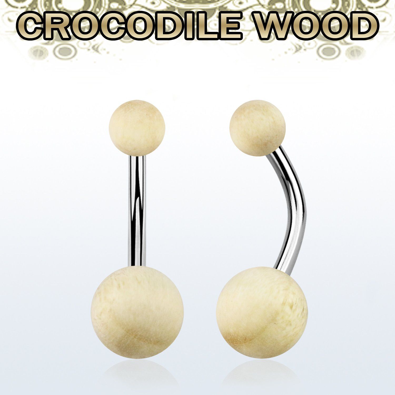 bngcr piercing ombligo organico barra 316l bolas madera cocodrilo 5 8mm distribuidor mayorista