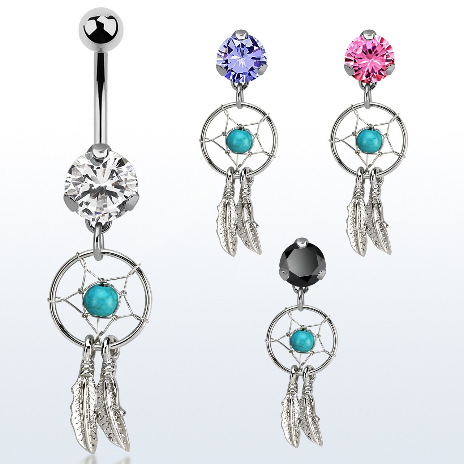 bnrz544 piercing ombligo acero quirurgico zirconia 8mm colgante atrapasuenos 38 10mm distribuidor