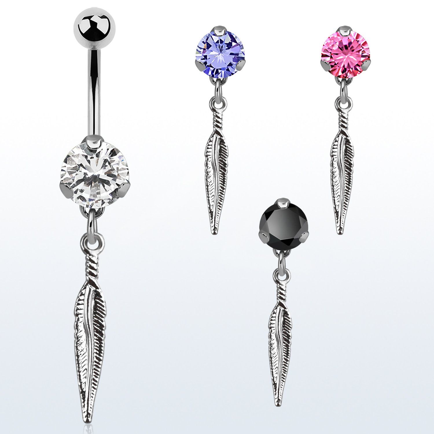 bnrz583 piercing ombligo acero quirurgico zirconia 8mm colgante pluma 38 10mm mayorista