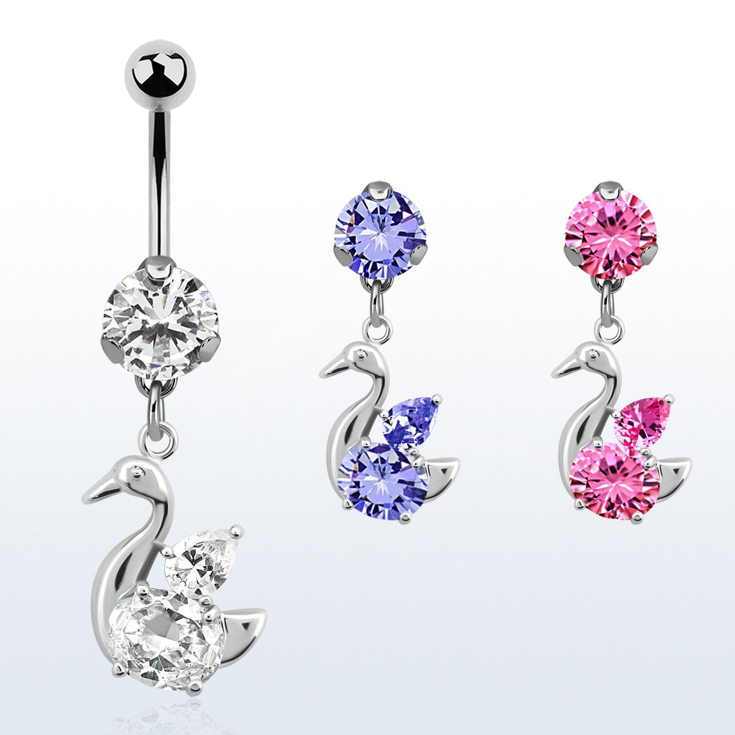 bnrz89 piercing ombligo acero quirurgico zirconia 8mm colgante cisne elegante zirconita redonda 38 10mm al por mayor