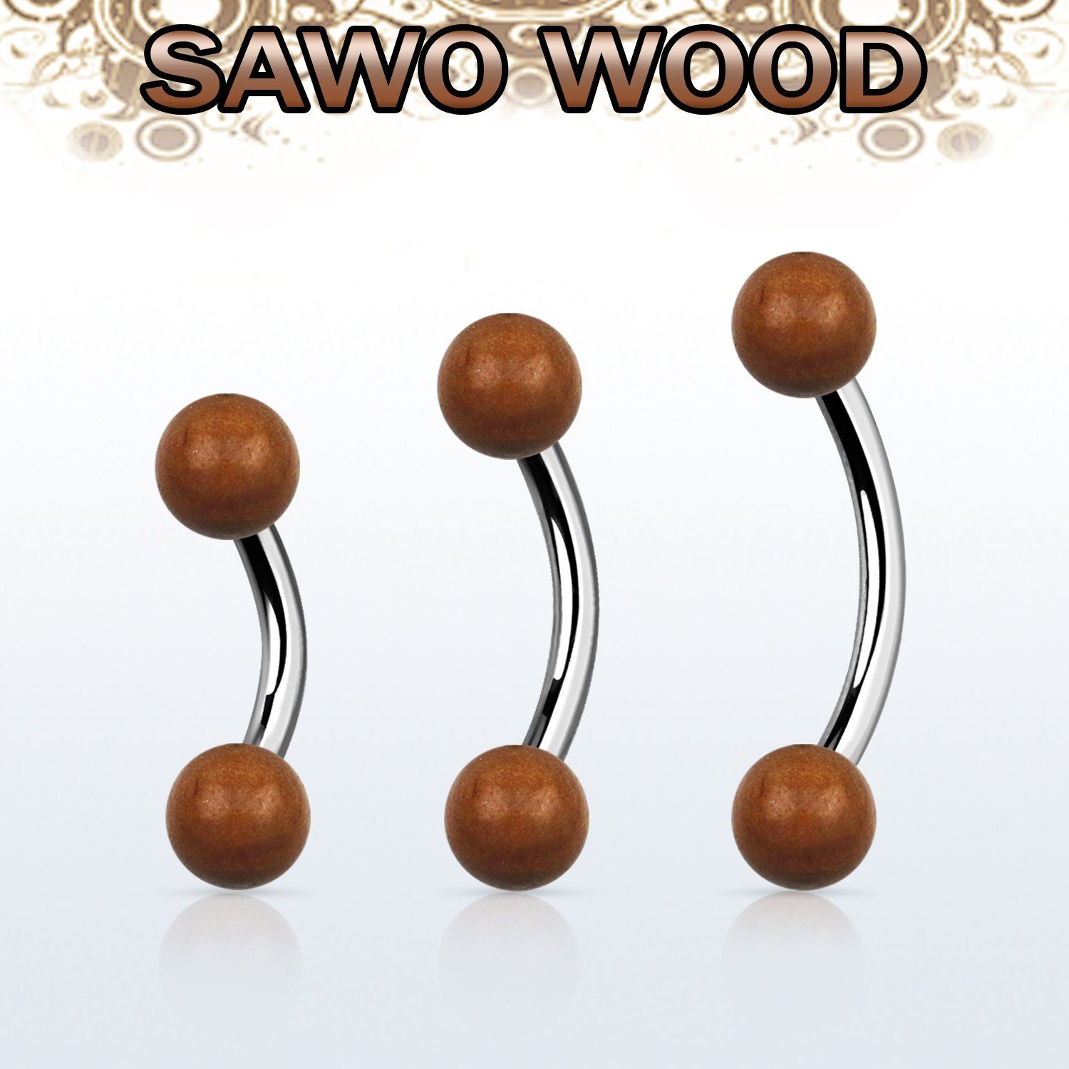 bnsw5 piercing ombligo organico barra acero 316l bolas madera sawo 5mm venta