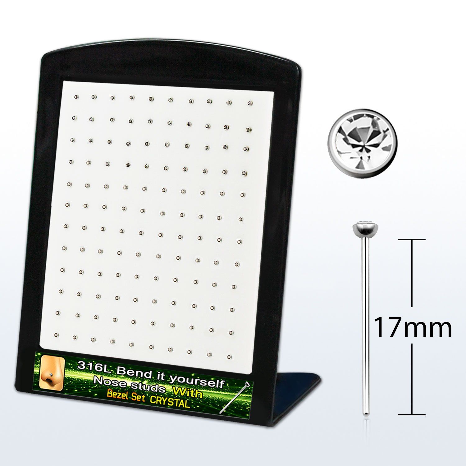 bnycb25c display 120 piercing nariz doblar tu mismo acero quirurgico redonda 2 5mm cristal bisel mayorista