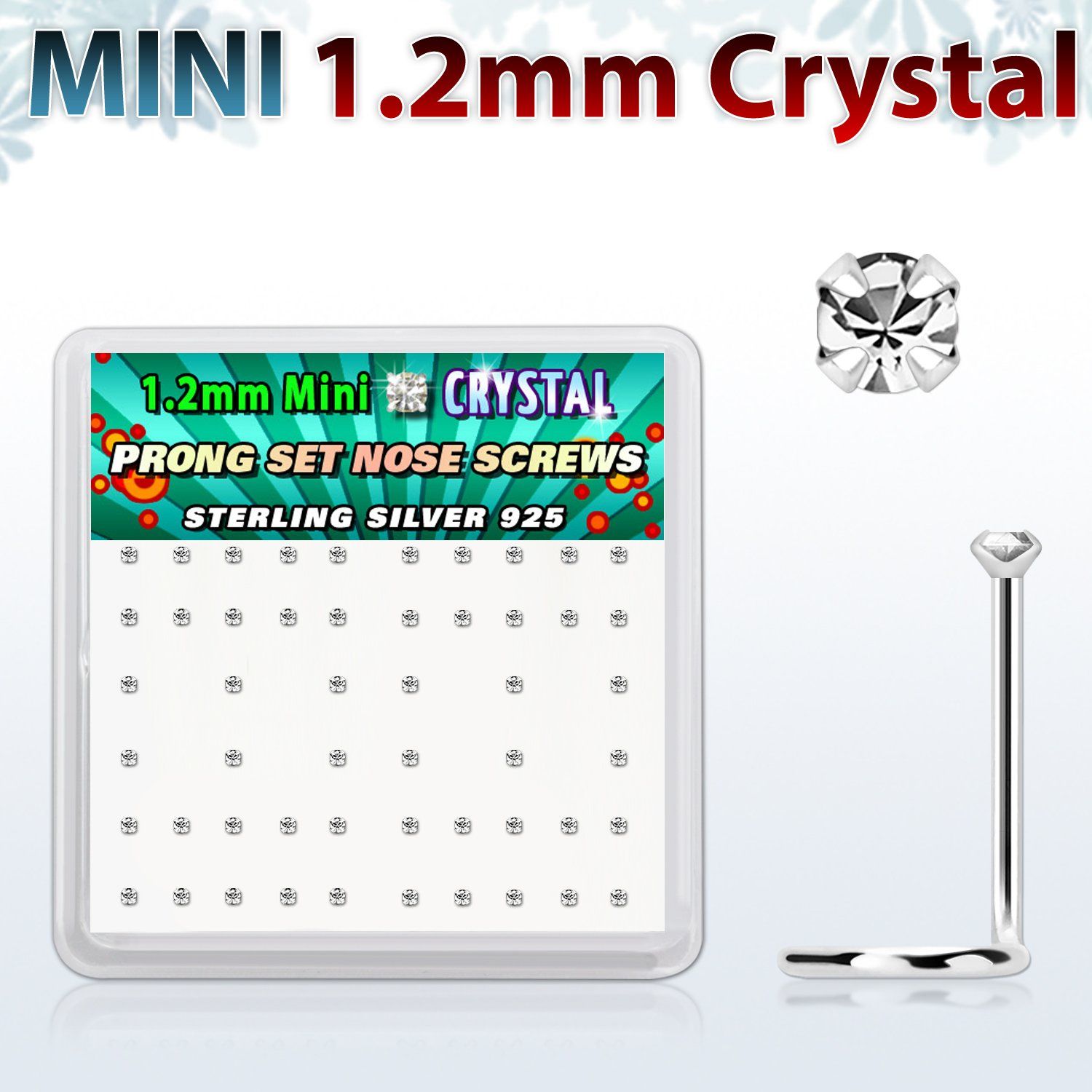 box silver nose scews w 1.2mm clear prong set crystals