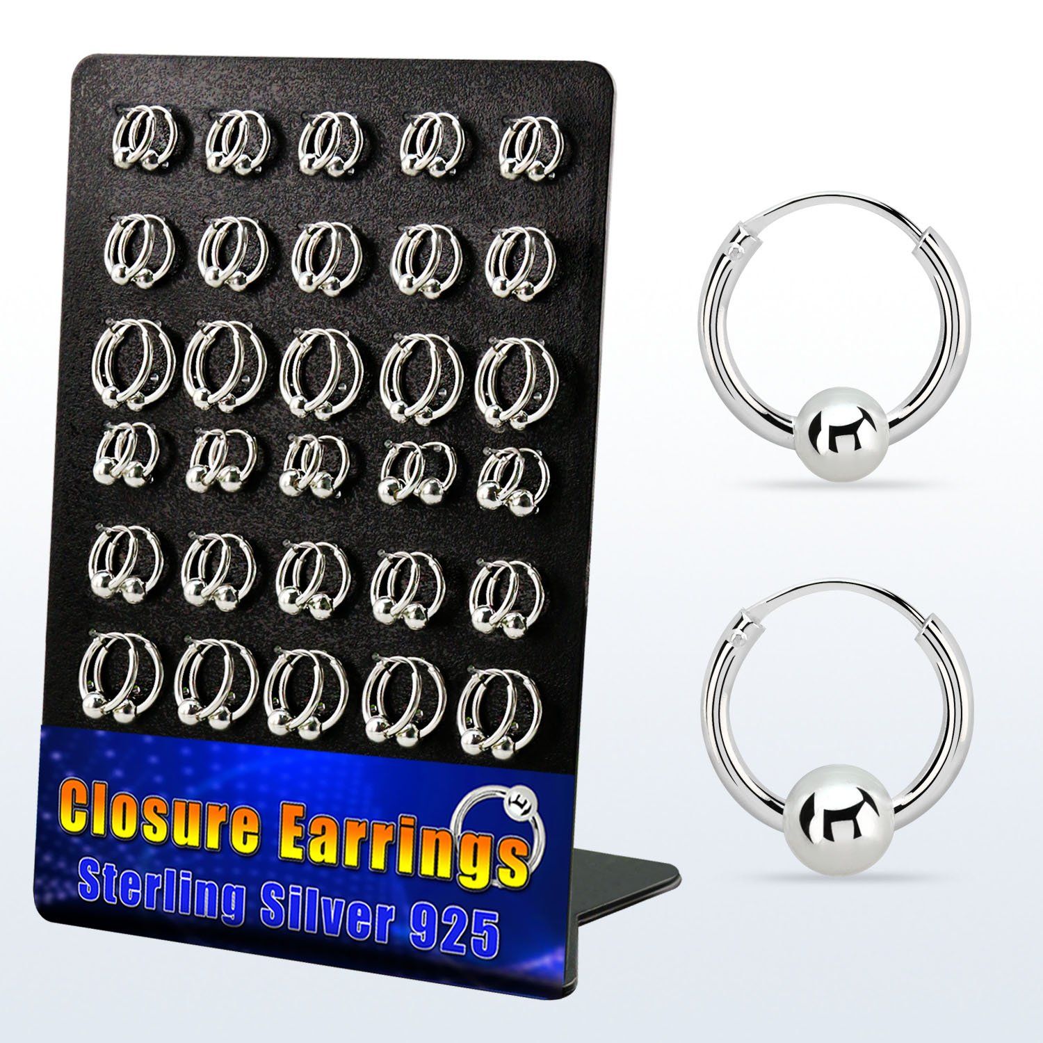 br510 display 30 pares aro bola presion plata 925 assorted 4mm & bola 5mm 10mm 14mm venta