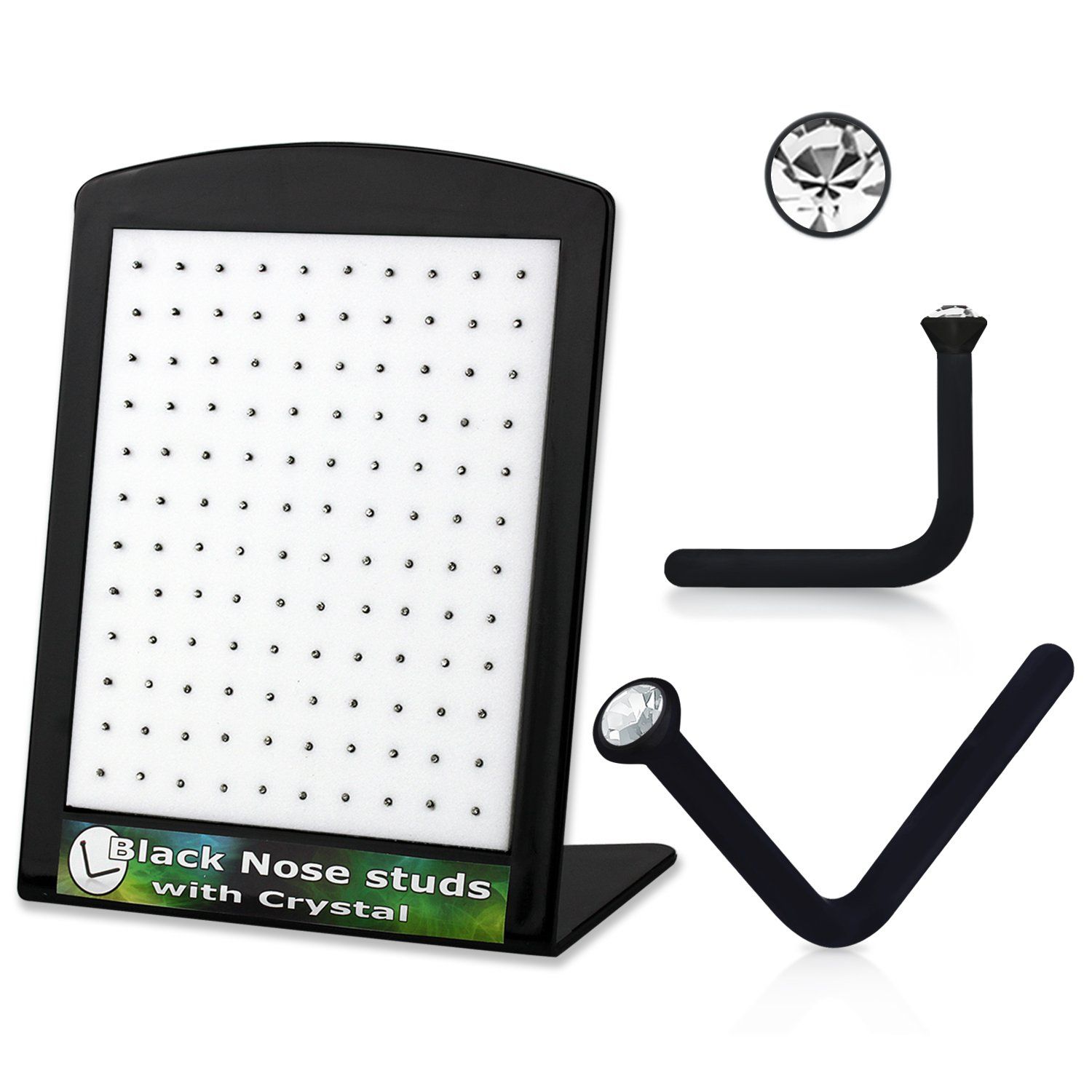 brac1 display expositor 120 piercing nariz l acrilico negro cristal claro redondo 1 5mm distribuidor