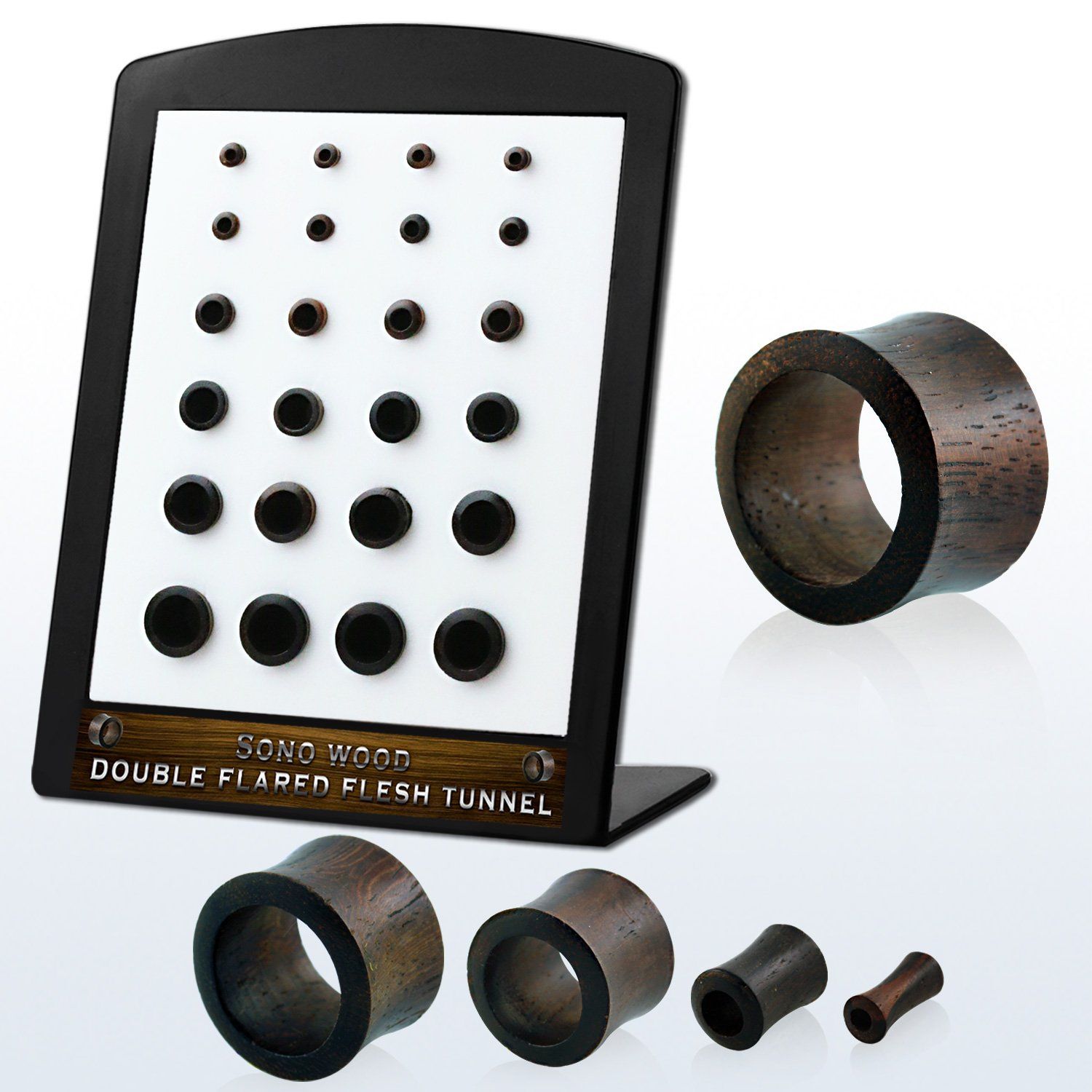 brdpwn display 24 dilataciones tunel doble flare madera sono 3mm 12mm mayorista