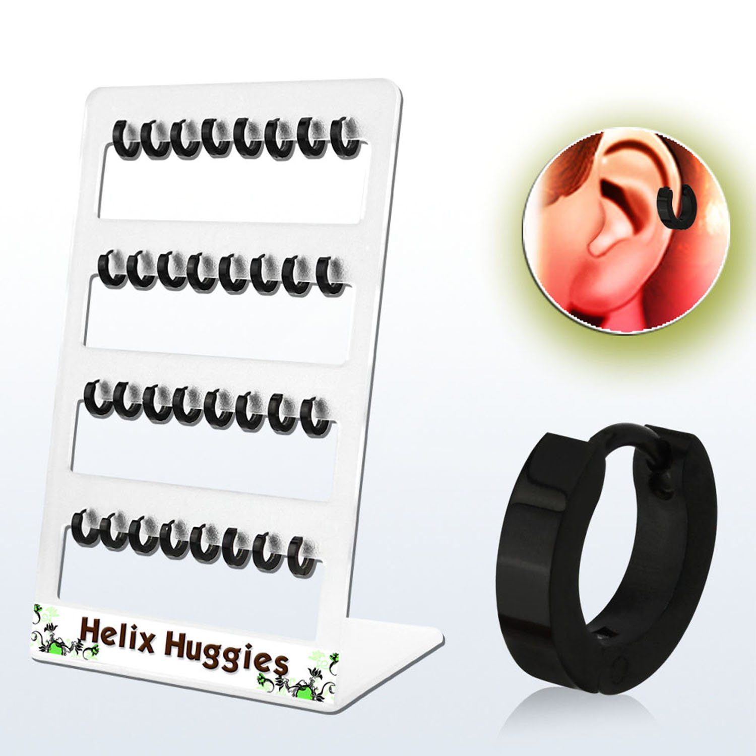 brer25 display 32 huggies helix acero quirurgico anodizado negro diametro 7mm mayorista