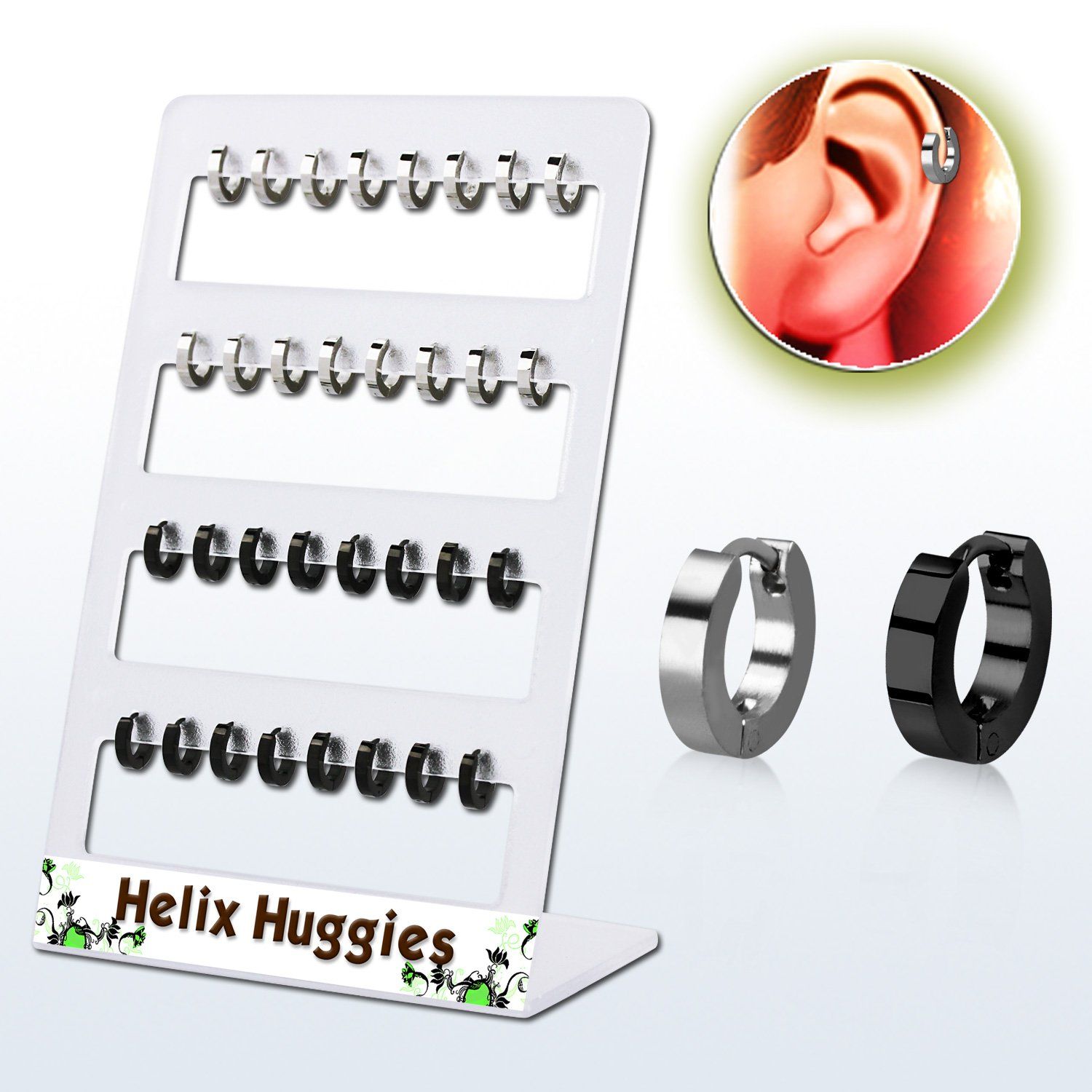 brer27 display 32 huggies helix acero brillo espejo acero quirurgico anodizado negro diametro 7mm distribuidor