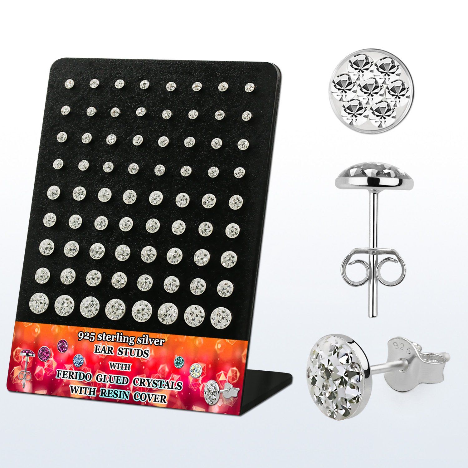 brmvfrc display acrilico 36 pares piercings oreja plata 925 cristal claros ferido 2 5 6mm distribuidor mayorista