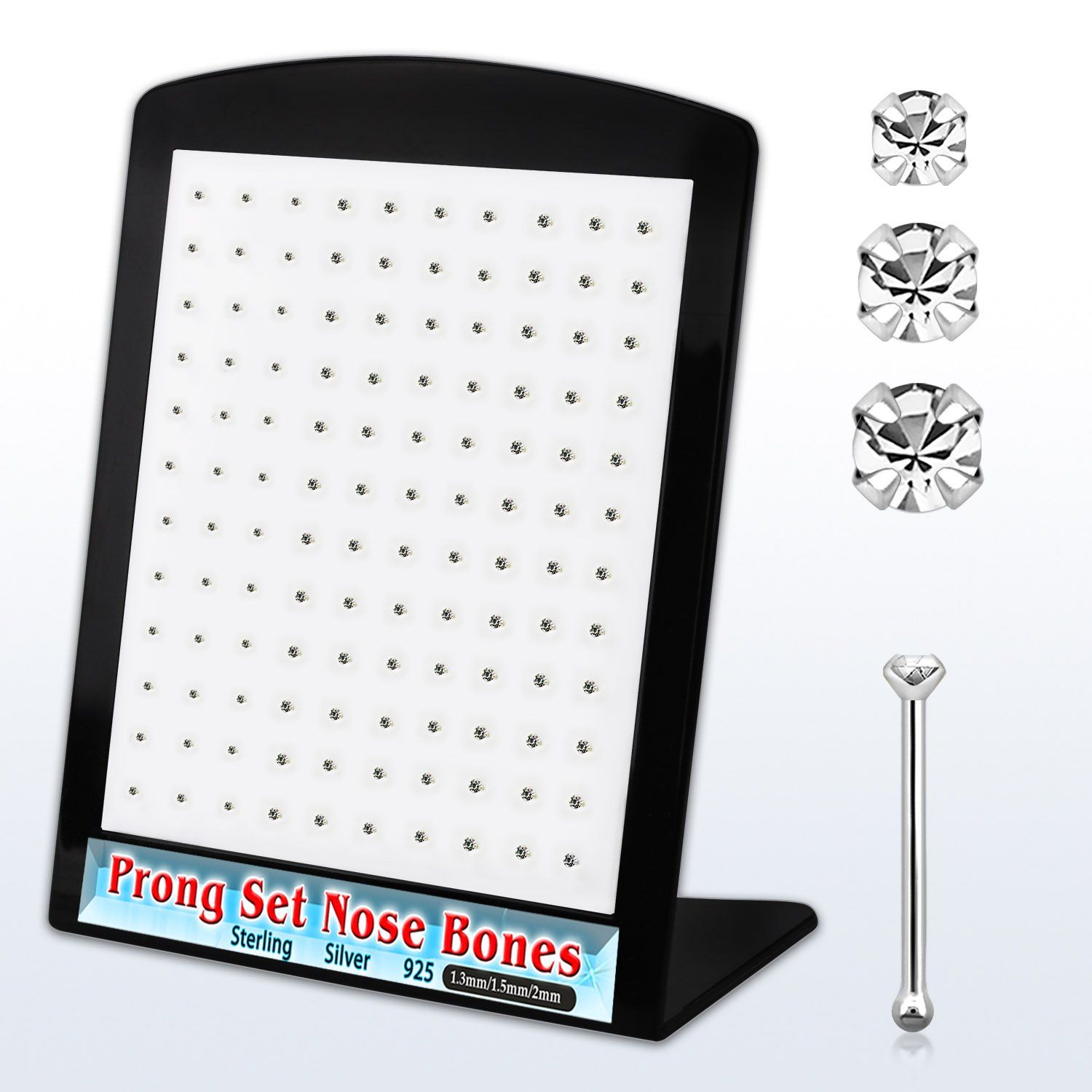 brnbpmc7 display 120 piercing nariz hueso plata 925 0 6mm cristal claro redondo 1.25 1 5mm 2mm distribuidor mayorista
