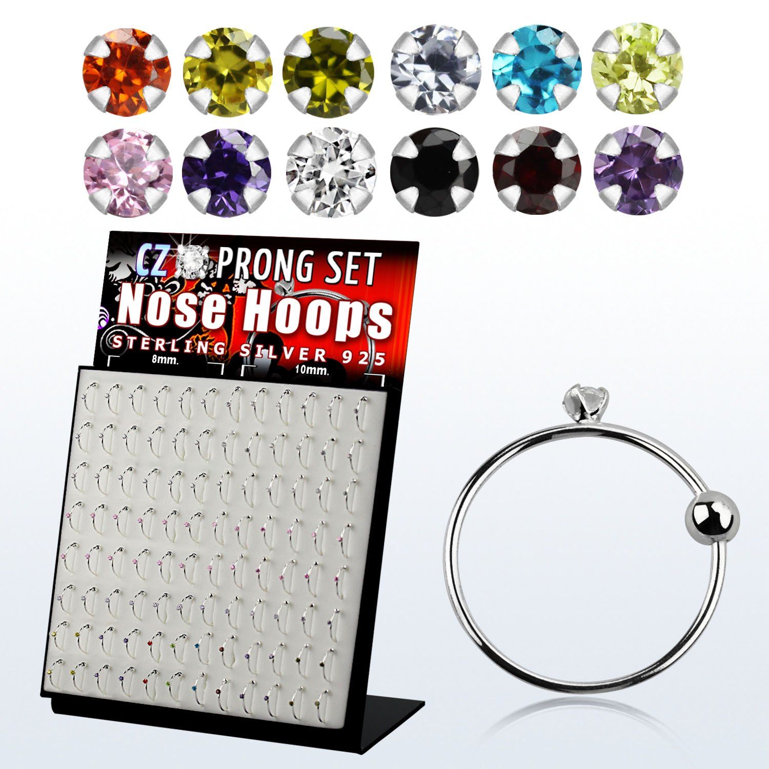 brnhmx12 display 96 aros nariz plata 925 0 6mm bola cierre zirconia redonda 1 5mm 8mm 10mm al por mayor