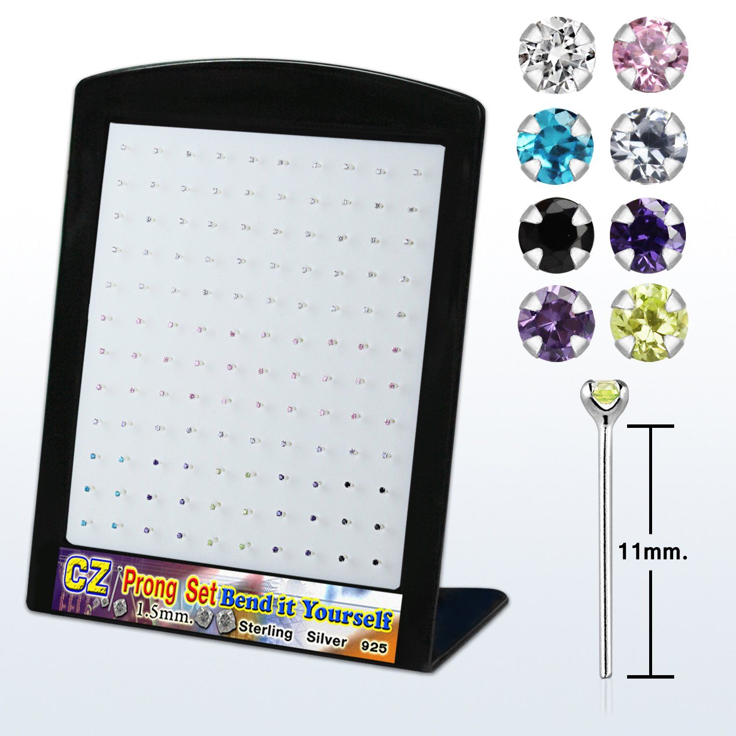brnyzm2 display display unidades piercing nariz plata doblarlo tu mismo cz redonda colores variados