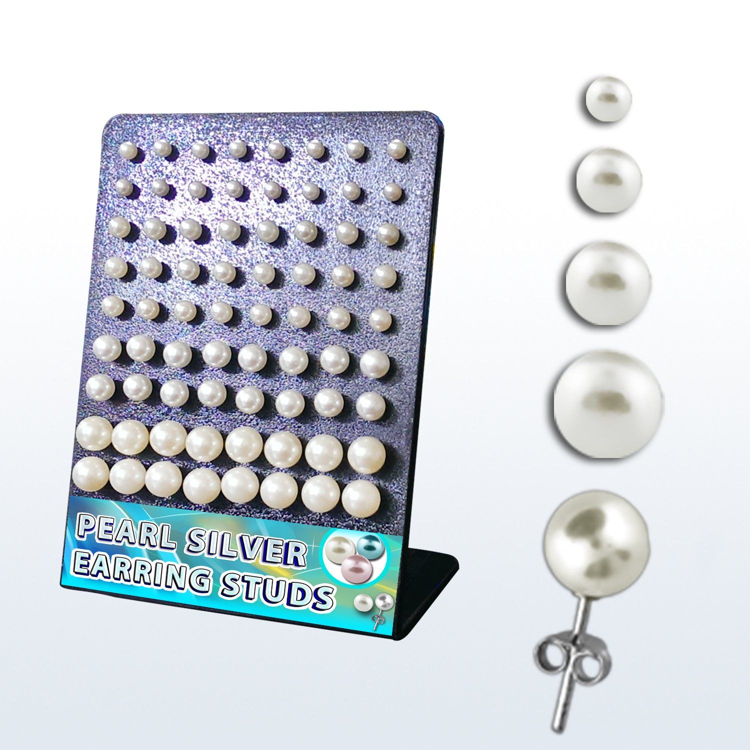 brprm display 36 pares piercings oreja plata esterlina 925 perlas falsas 4mm 8mm distribuidor mayorista