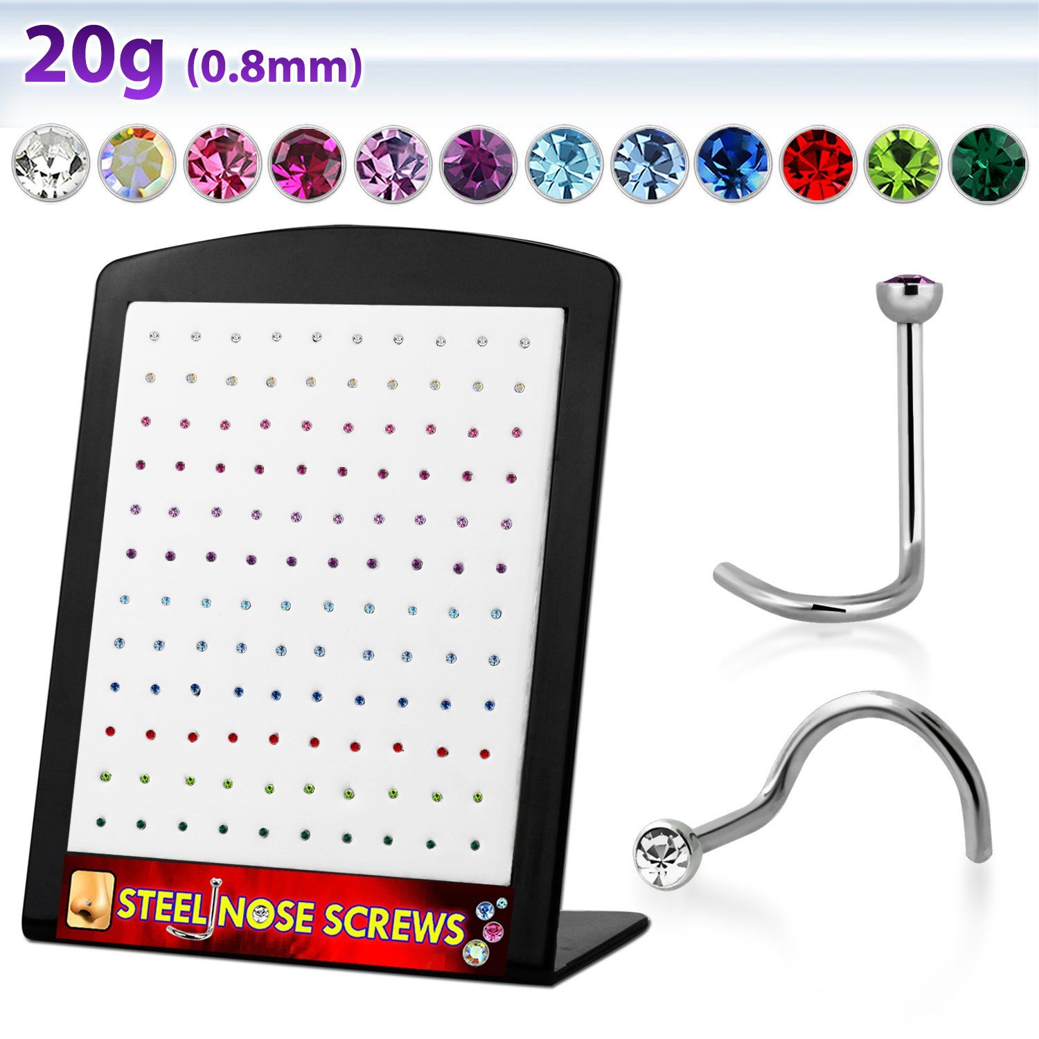 brs103 display 120 piercing nariz l acero quirurgico cristal redondo 2mm mayorista