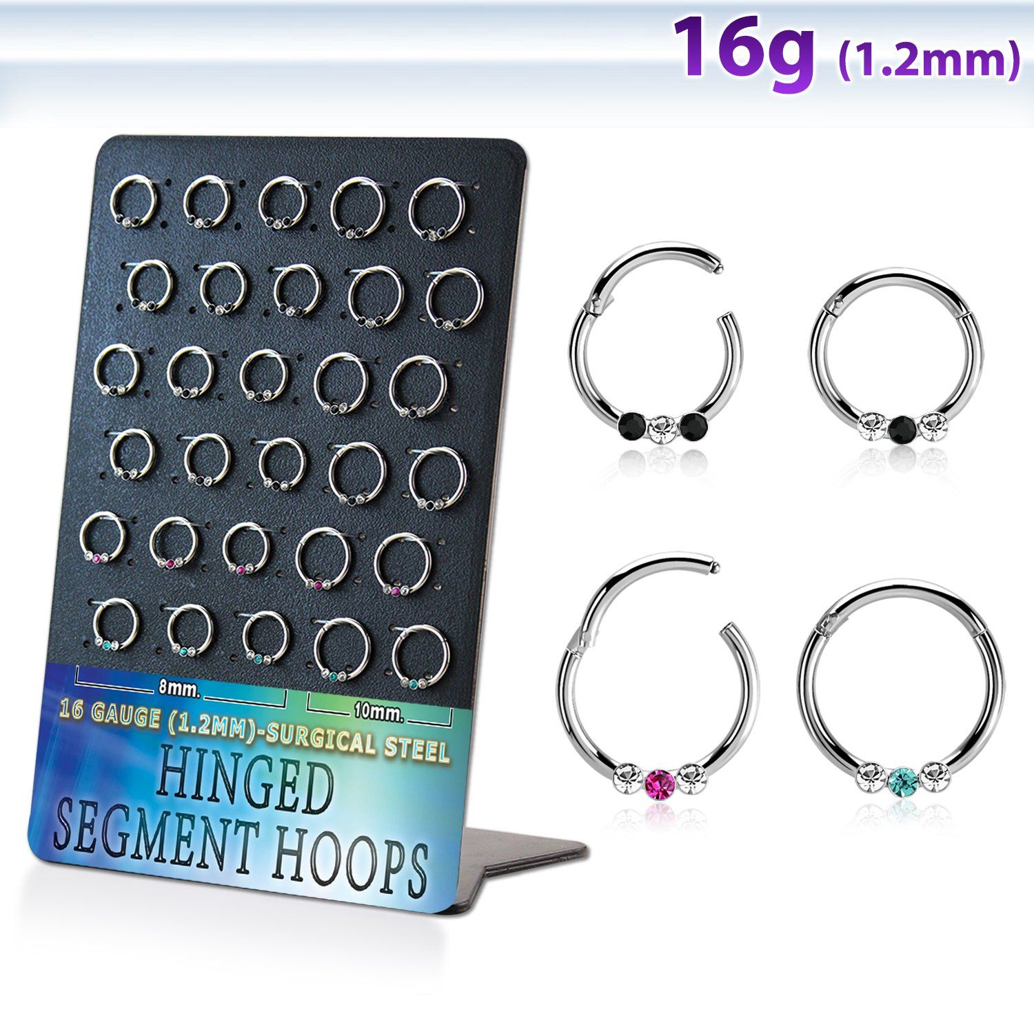 brsegh22 display unidades aro segmento bisagras acero acabado brillo espejo pequenos cristales colores alternos