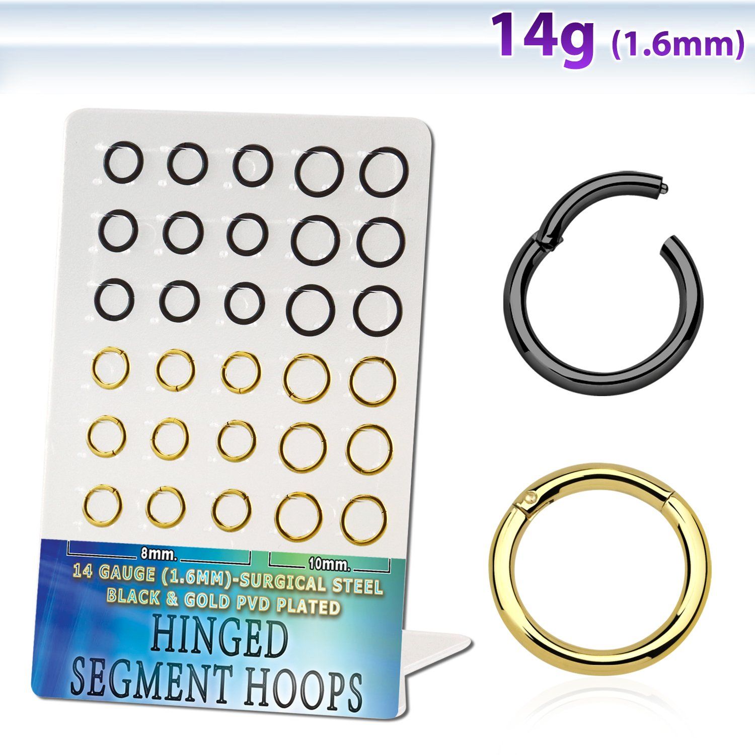 brsegh9 display unidades aro segmento bisagra acero quirurgico chapado pvd oro negro interno