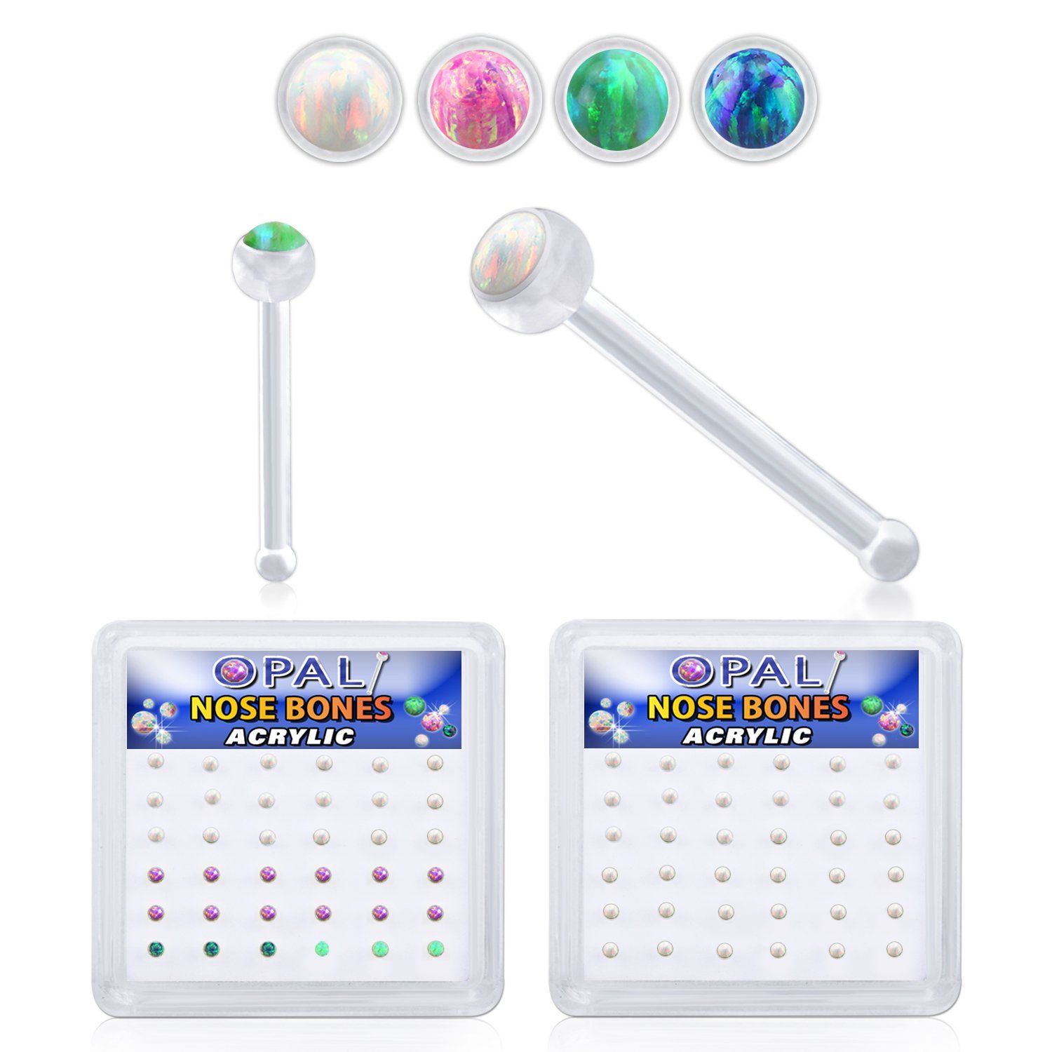 bxa31 caja 36 piercing nariz hueso acrilico transparente opalos sinteticos redondos 1 5mm venta