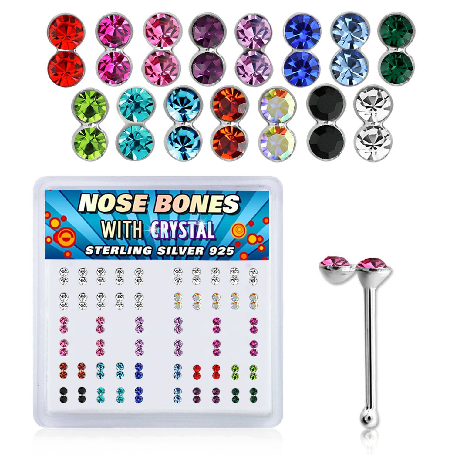 bxdbm caja piercing nariz hueso plata 925 0 6mm cristal gemelos redondos 1 4mm distribuidor