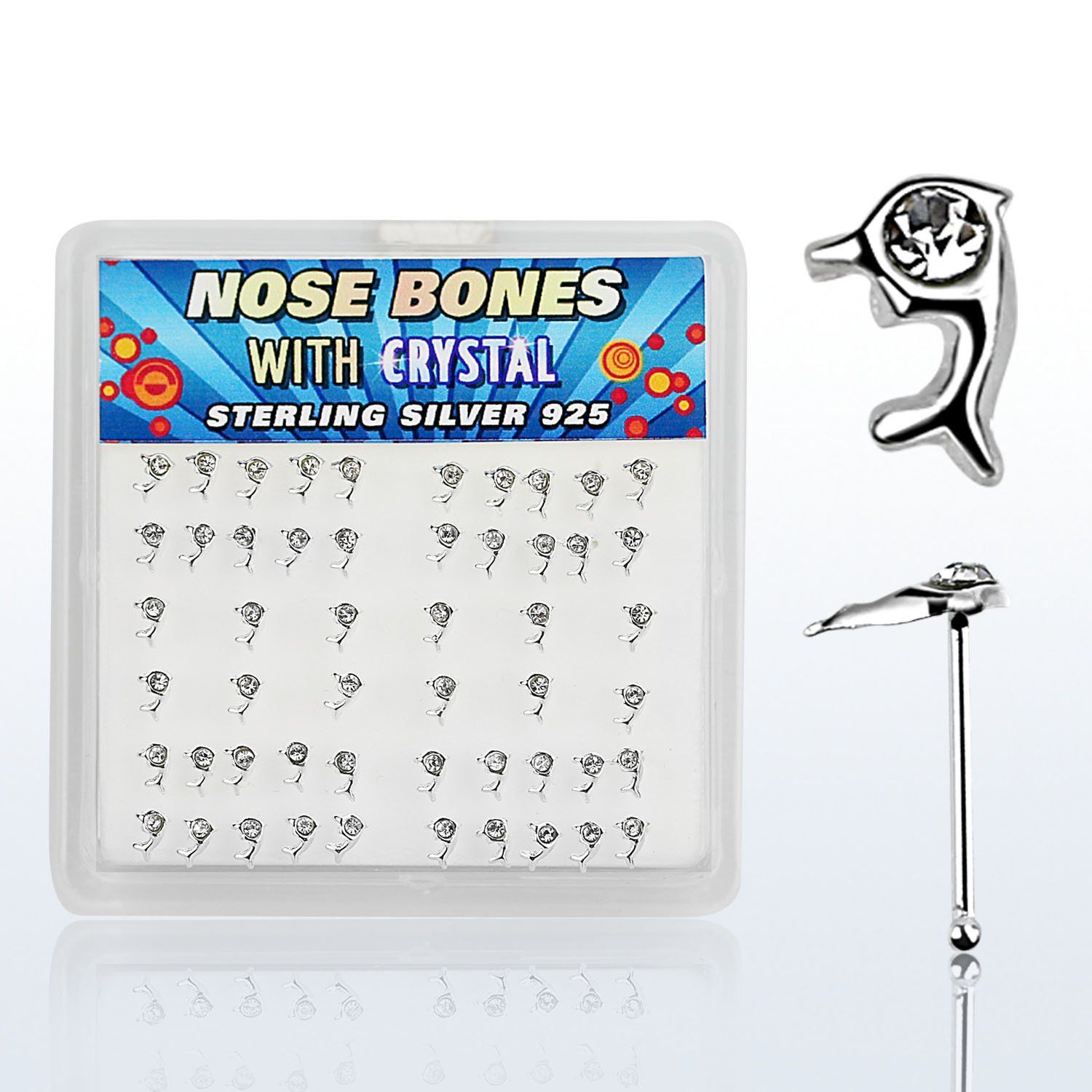 bxdpc caja display piercing nariz hueso plata 0 6mm delfin cristal claros venta