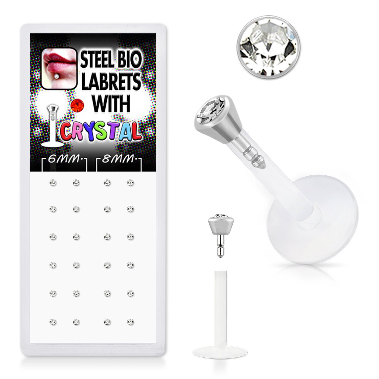 bxljy1 caja 24 labrets bio flexibles transparentes acero quirurgico 2 5mm presion cristal claros mayorista