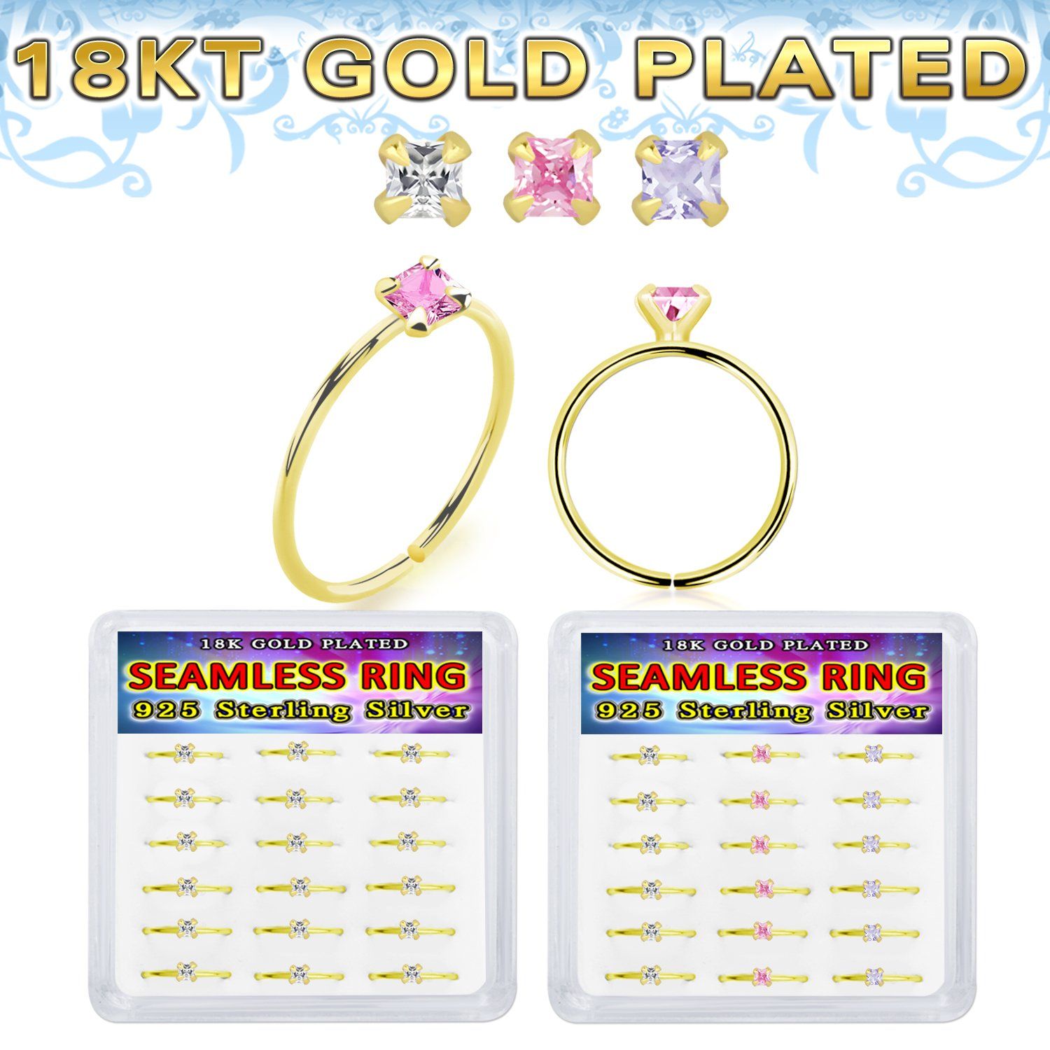 bxnhmx4g 18k plated silver seamless nose ring square 18pcs