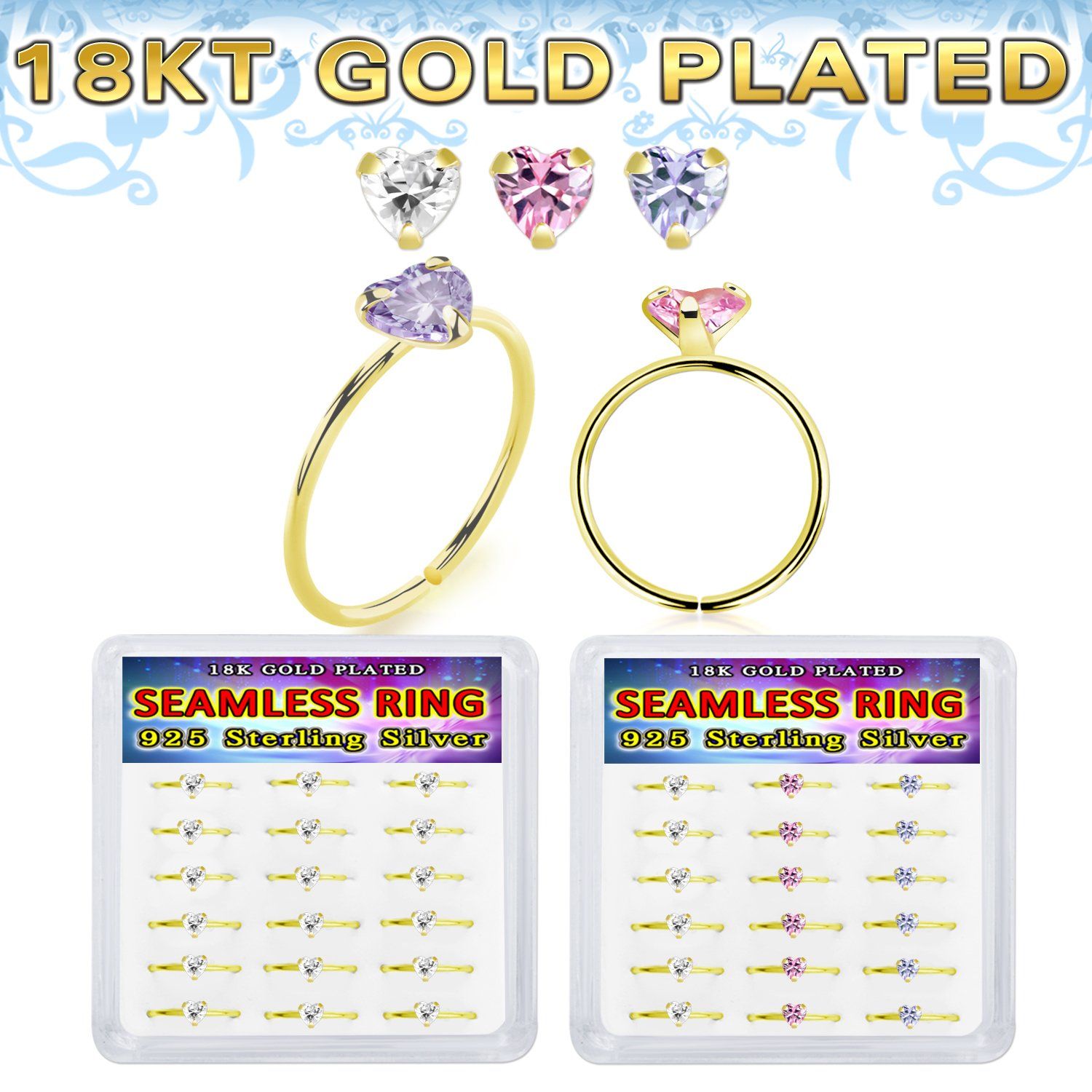 bxnhmx5g 18k plated silver seamless nose ring heart 18pcs