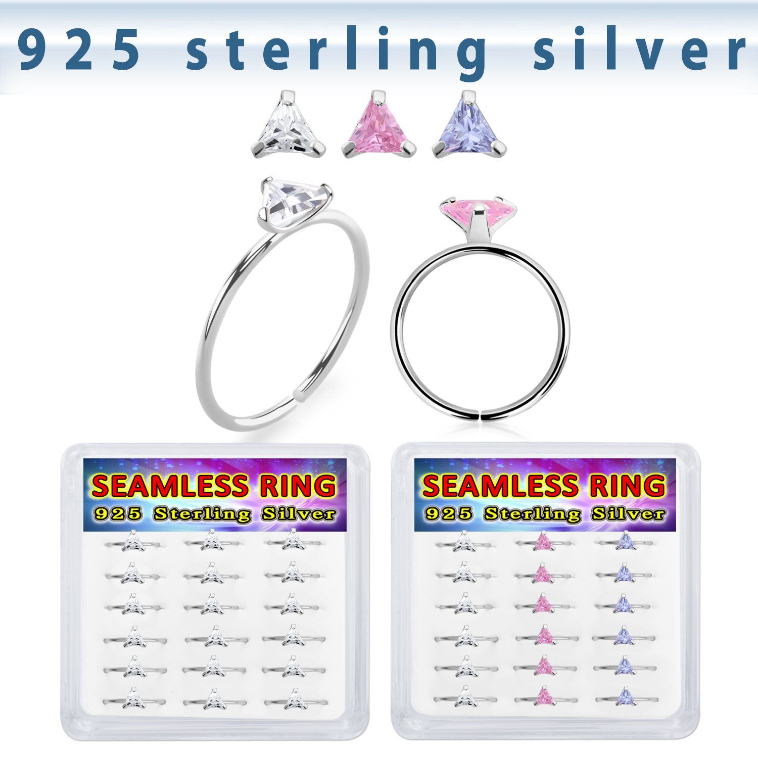 bxnhmx6 silver seamless nose ring 22g triangle color 18pcs