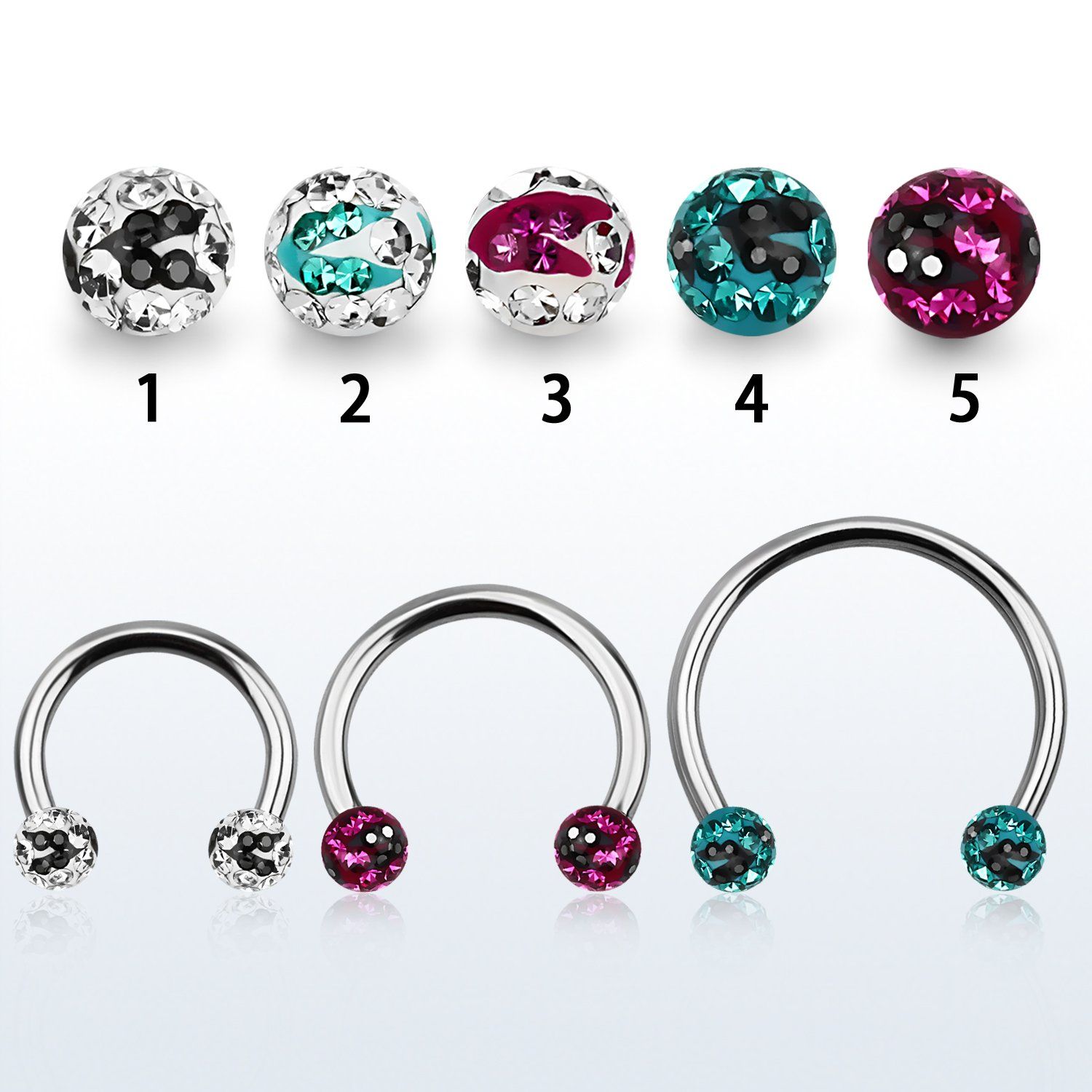 cbmfc5l barbell circular diametro acero 316l bolas 5mm multi cristal ferido rayas cebra usar como arete al por mayor