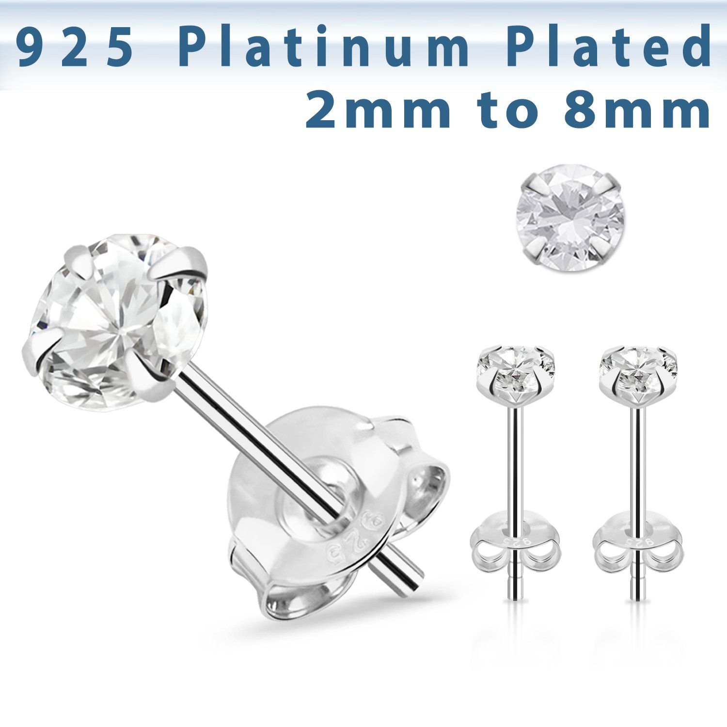 czrdmpt one pair of platinum plated silver ear studs cz