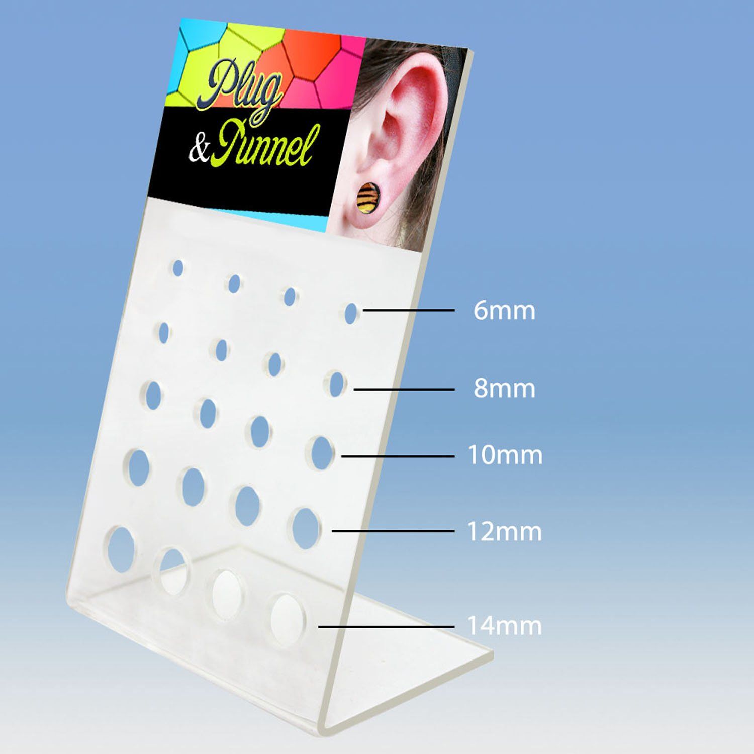 dac86 display acrilico piercings display vacio 20 agujeros plugs tornillo dilataciones tunel 6mm 14mm mayorista