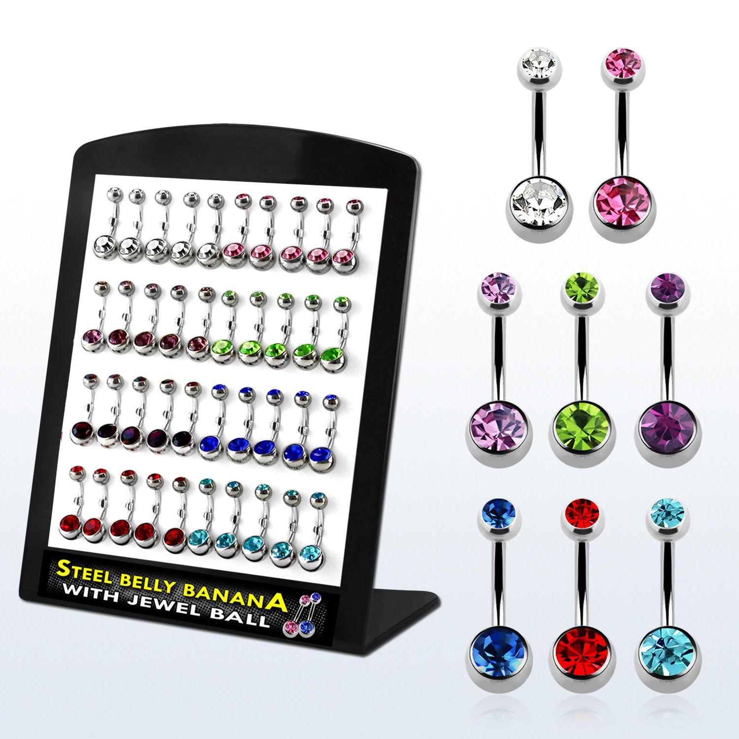 dbnj2 display 40 piercings ombligo acero quirurgico bolas joya bisel 8mm 5mm 8mm 12mm distribuidor