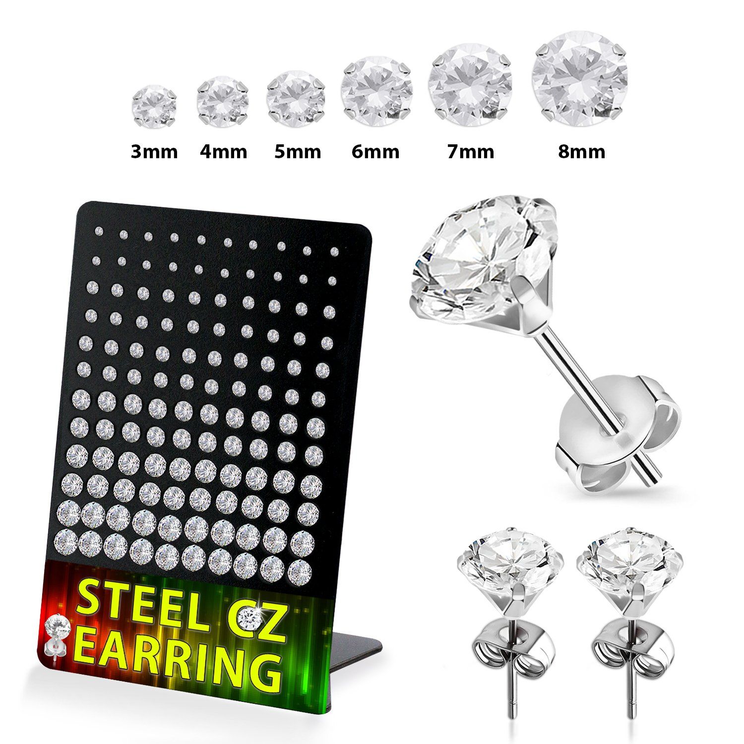 deszrg 316l steel prong set ear studs round clear cz